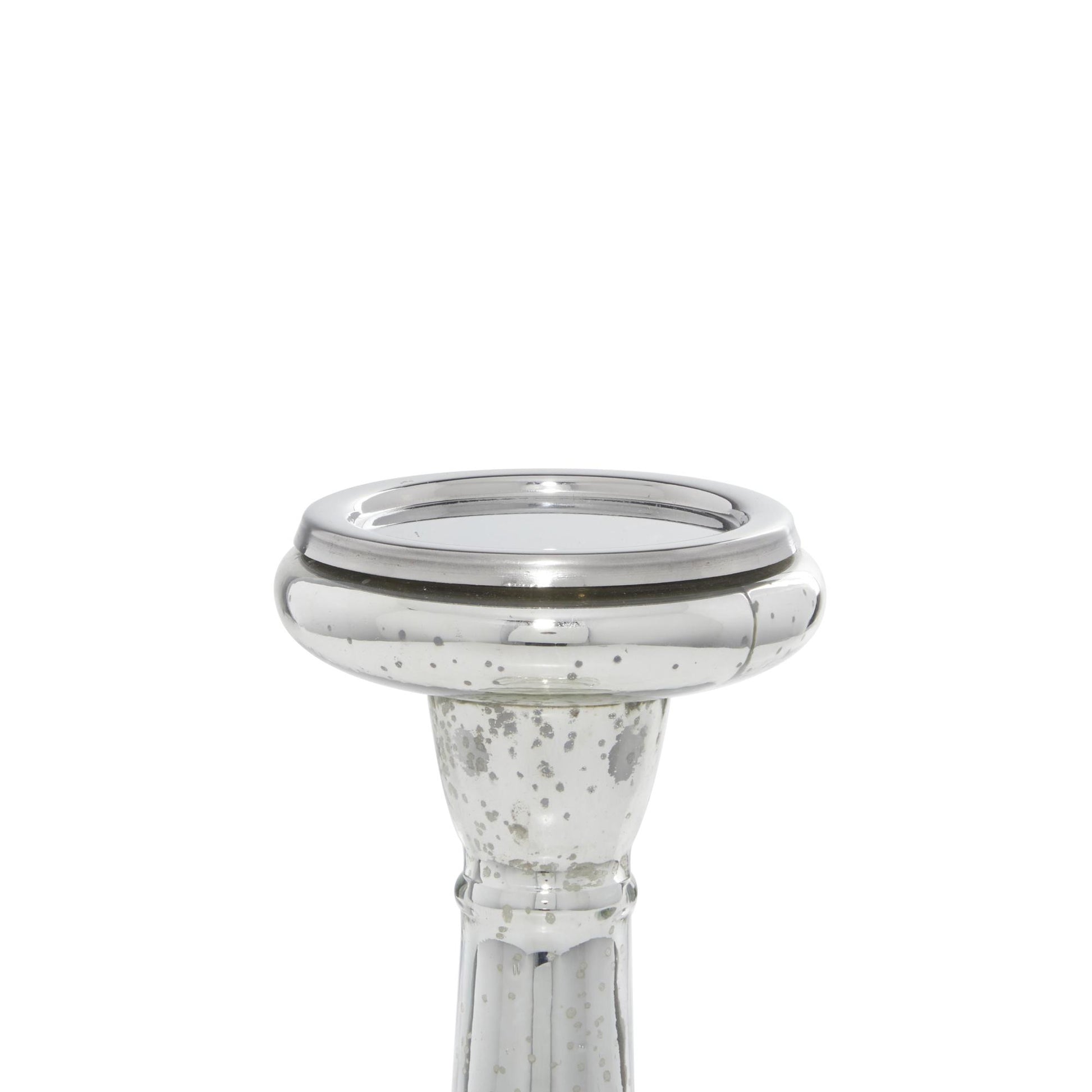 Set of 3 Silver Glass Handmade Turned Style Pillar Decorative Candle Holder