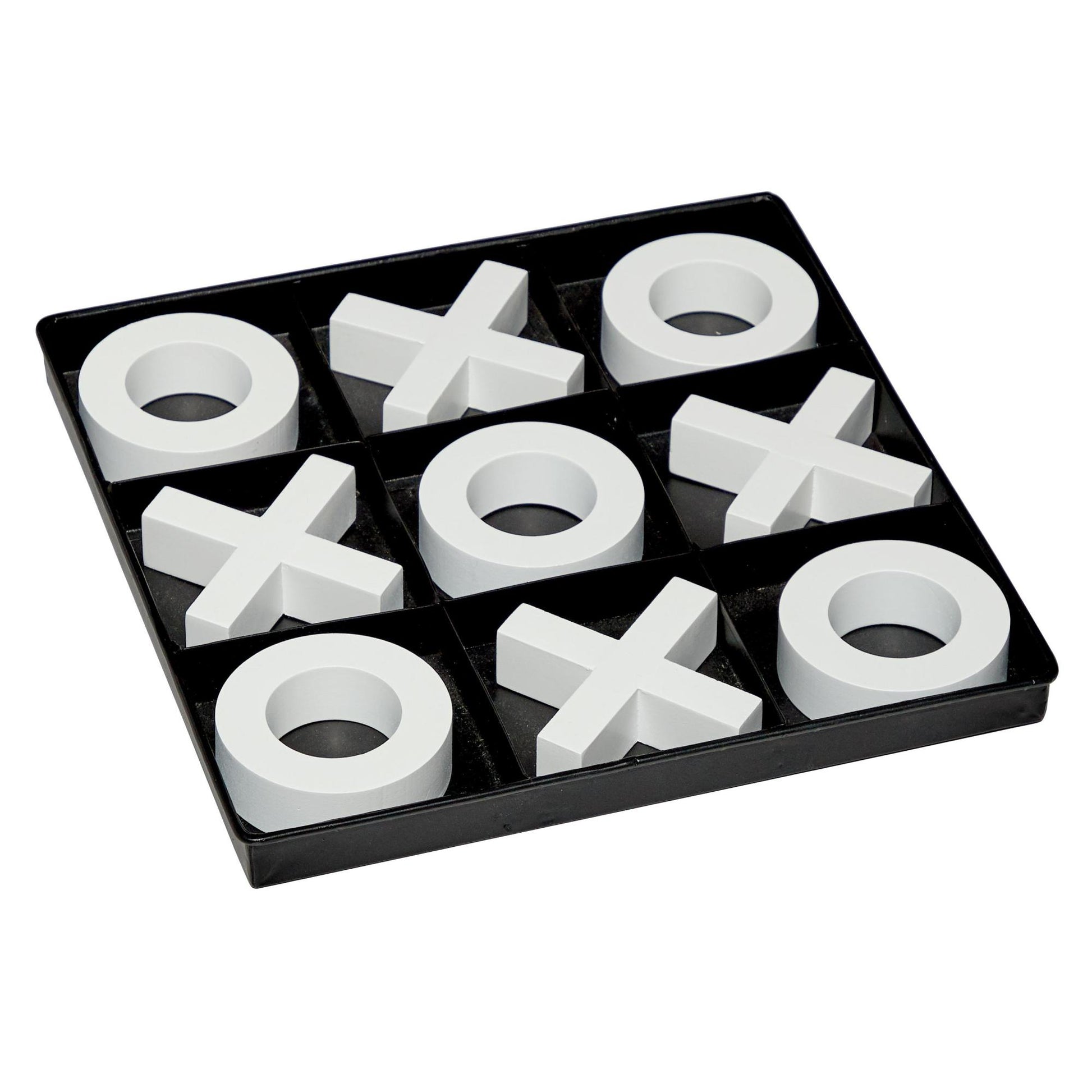 Tic Tac Toe Black Wood Home Decor Game Set with White Pieces