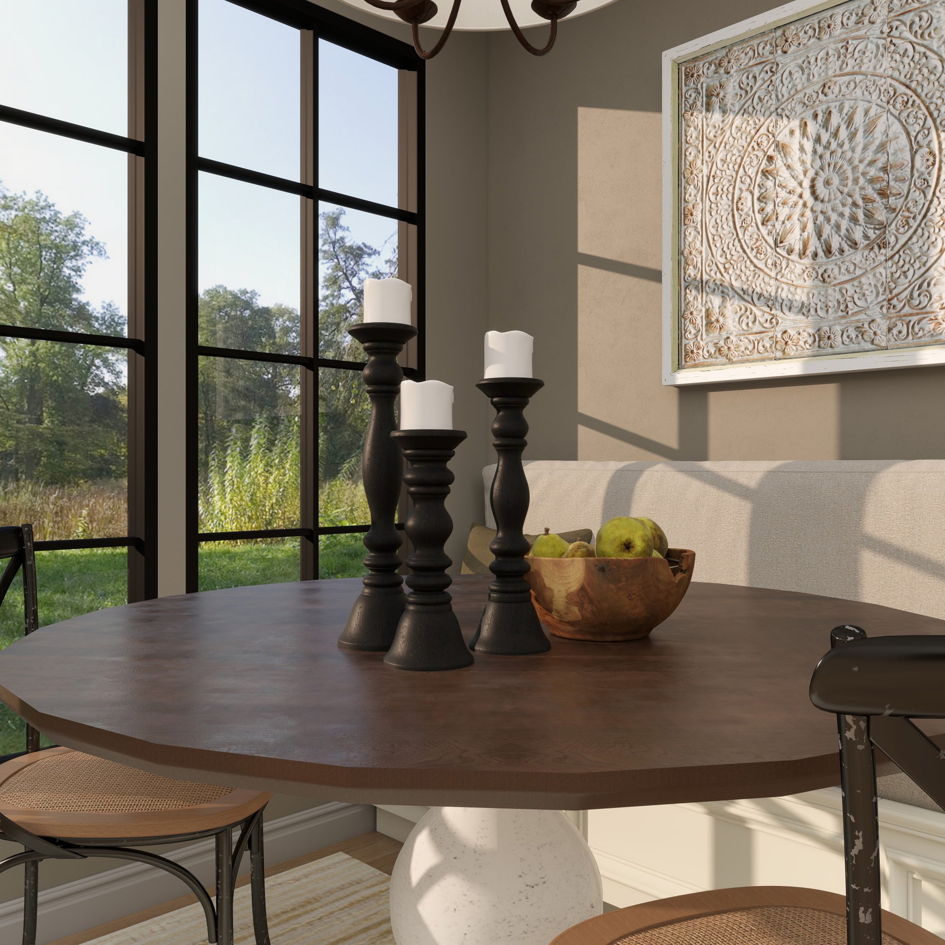 Set of 3 Wood Decorative Candle Holder Set of 3 18, 15, 12"H