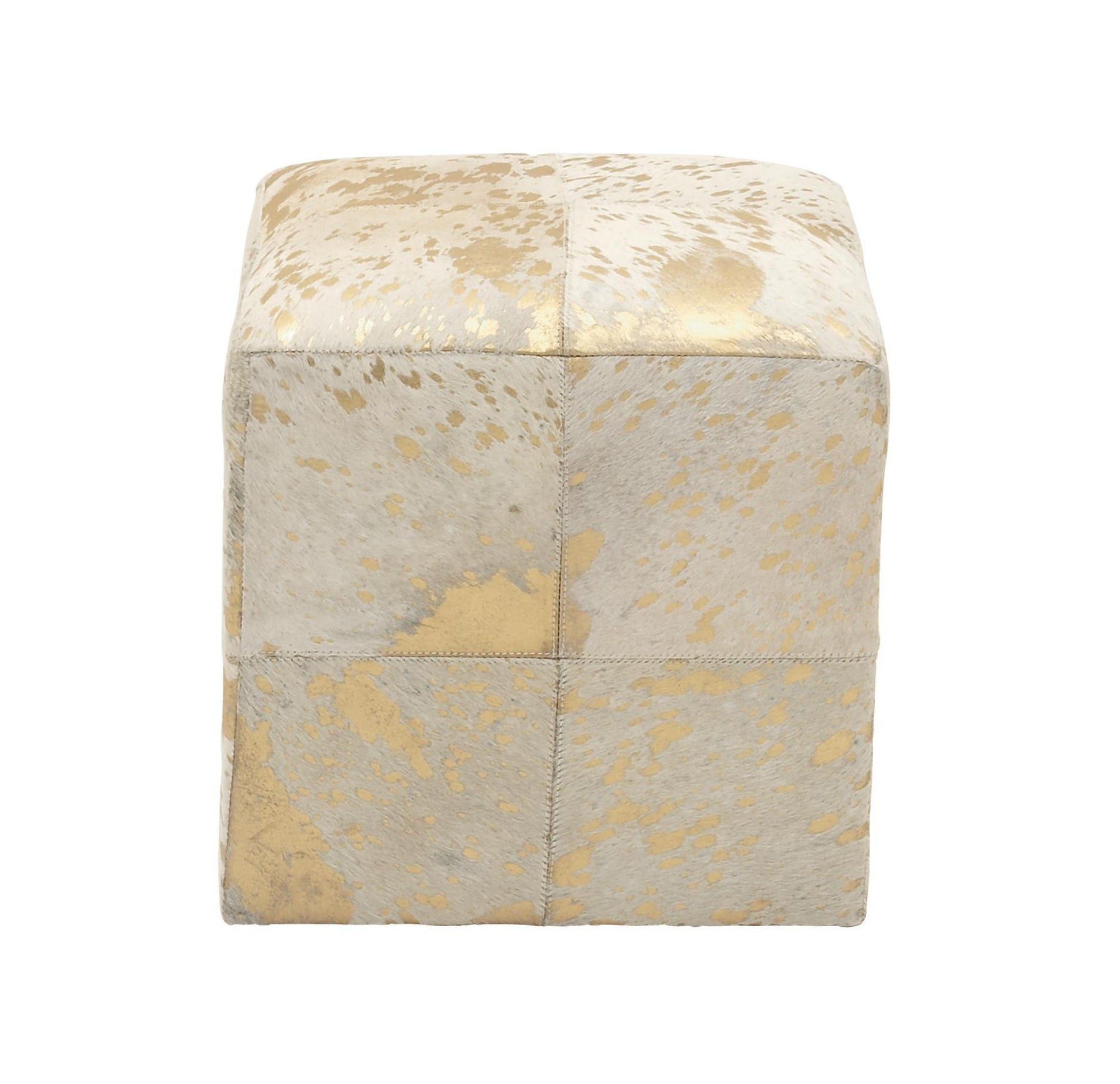 Leather Handmade Cowhide Living Room Stool with Patchwork Pattern