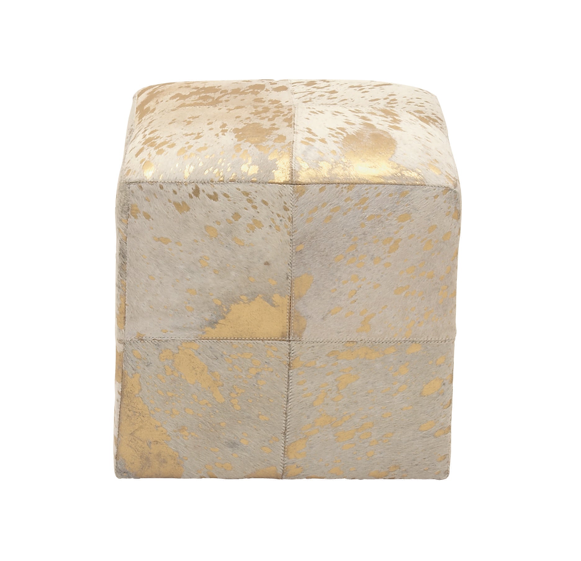 Leather Handmade Cowhide Living Room Stool with Patchwork Pattern