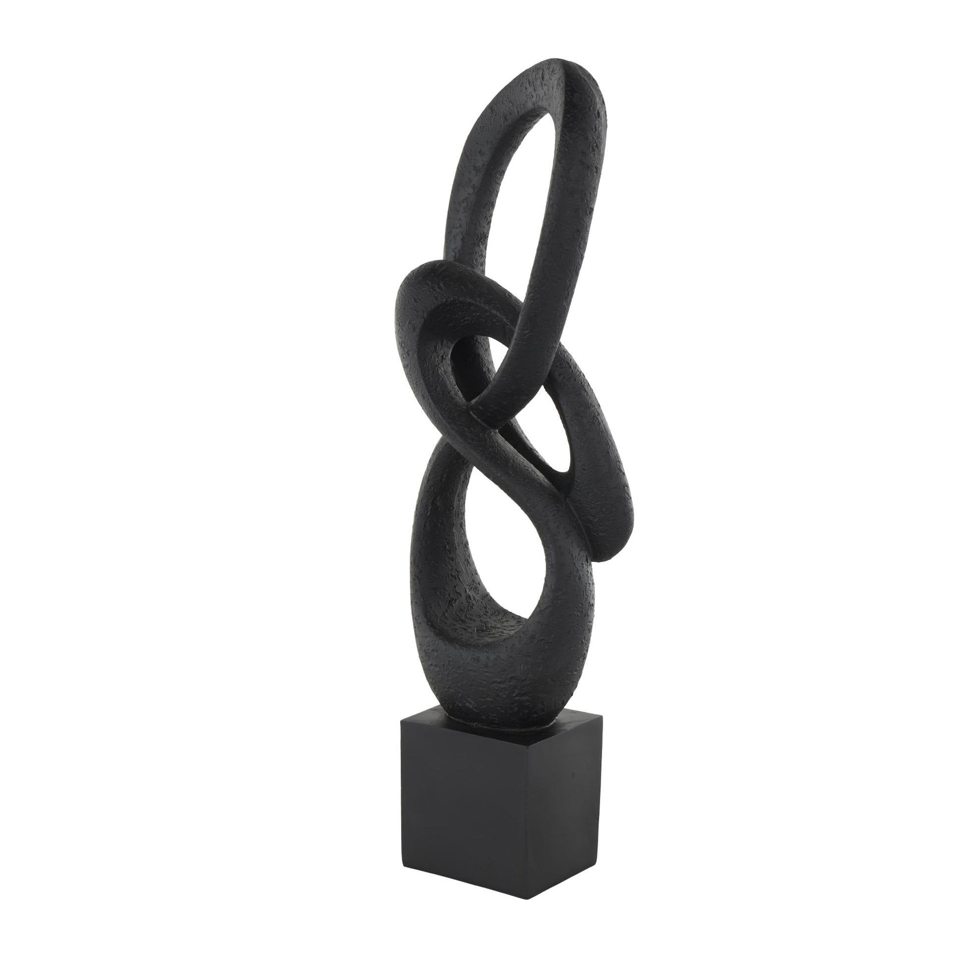 Abstract Black Polystone Intertwined Loop Decorative Sculpture with Block Base