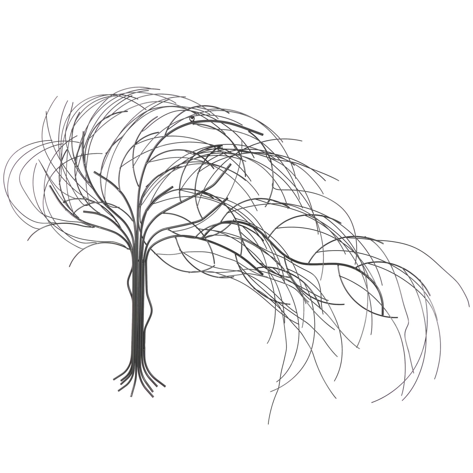 Tree Dark Gray Metal Indoor Outdoor Abstract Curved Home Wall Decor