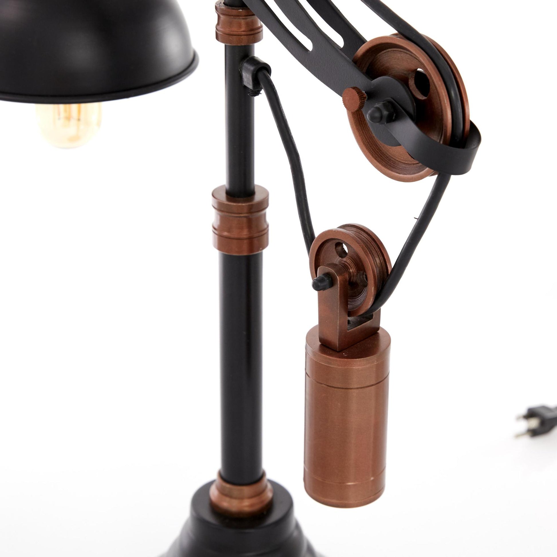 Black Aluminum Metal Pulley Room Desk Lamp with Copper Accents