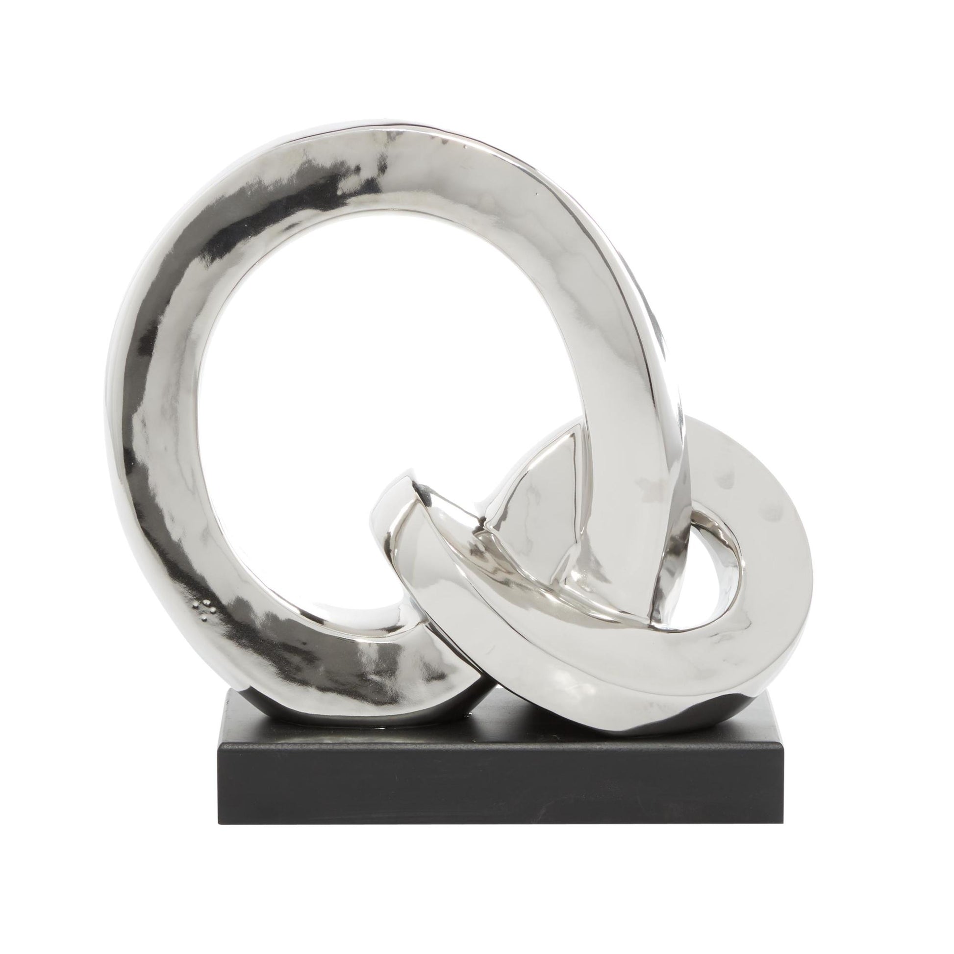 Abstract Silver Porcelain Ceramic Link Decorative Sculpture with Black Base