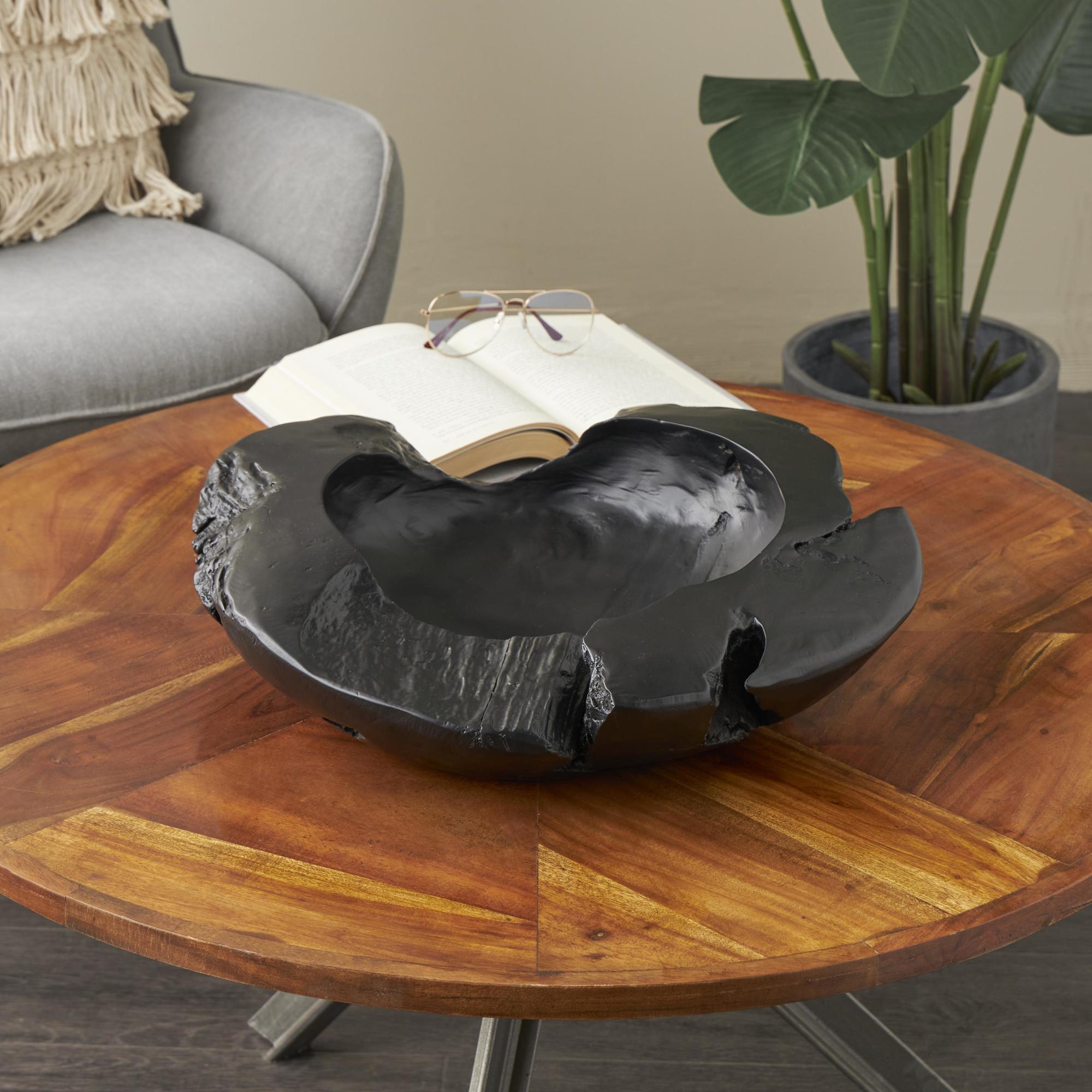Black Teak Wood Handmade Live Edge Large Decorative Bowl