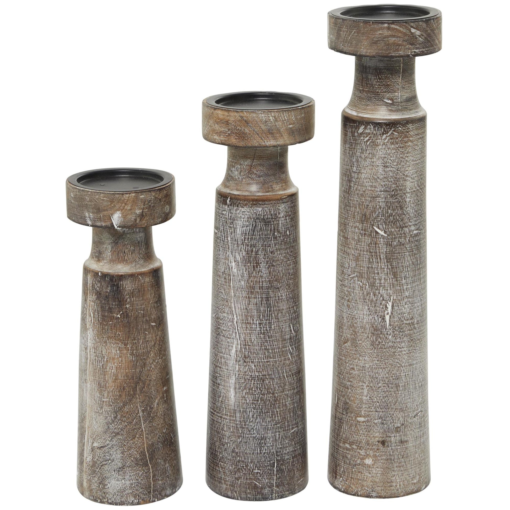 Set of 3 Floral Mango Wood Handmade Vine Decorative Candle Holder with Whitewashed Cream Backing