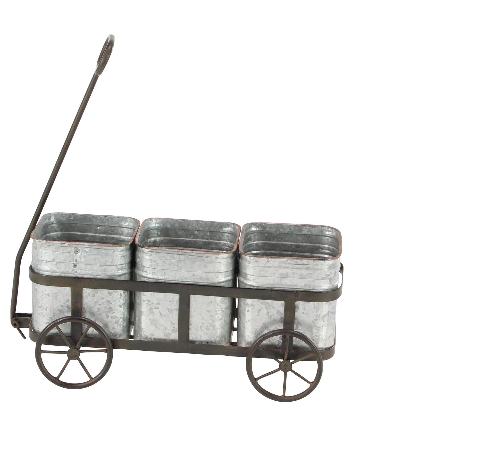 Silver Metal Wagon Indoor Outdoor Planter