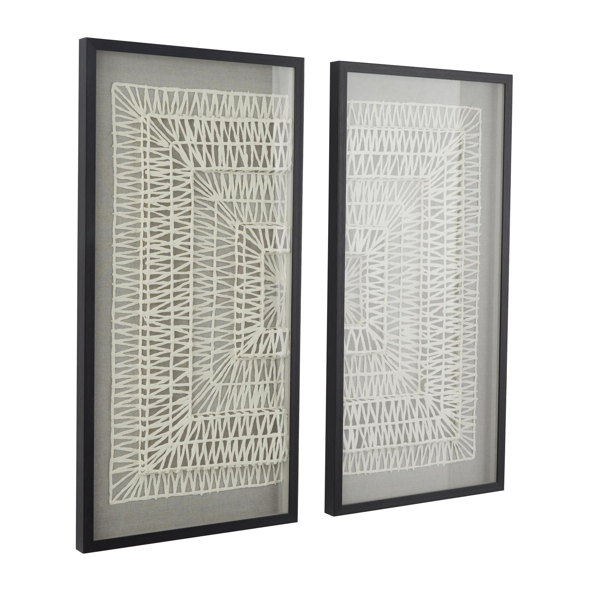 Set of 2 Geometric White Paper Handmade 3D Origami Home Shadow Box with Black Frame