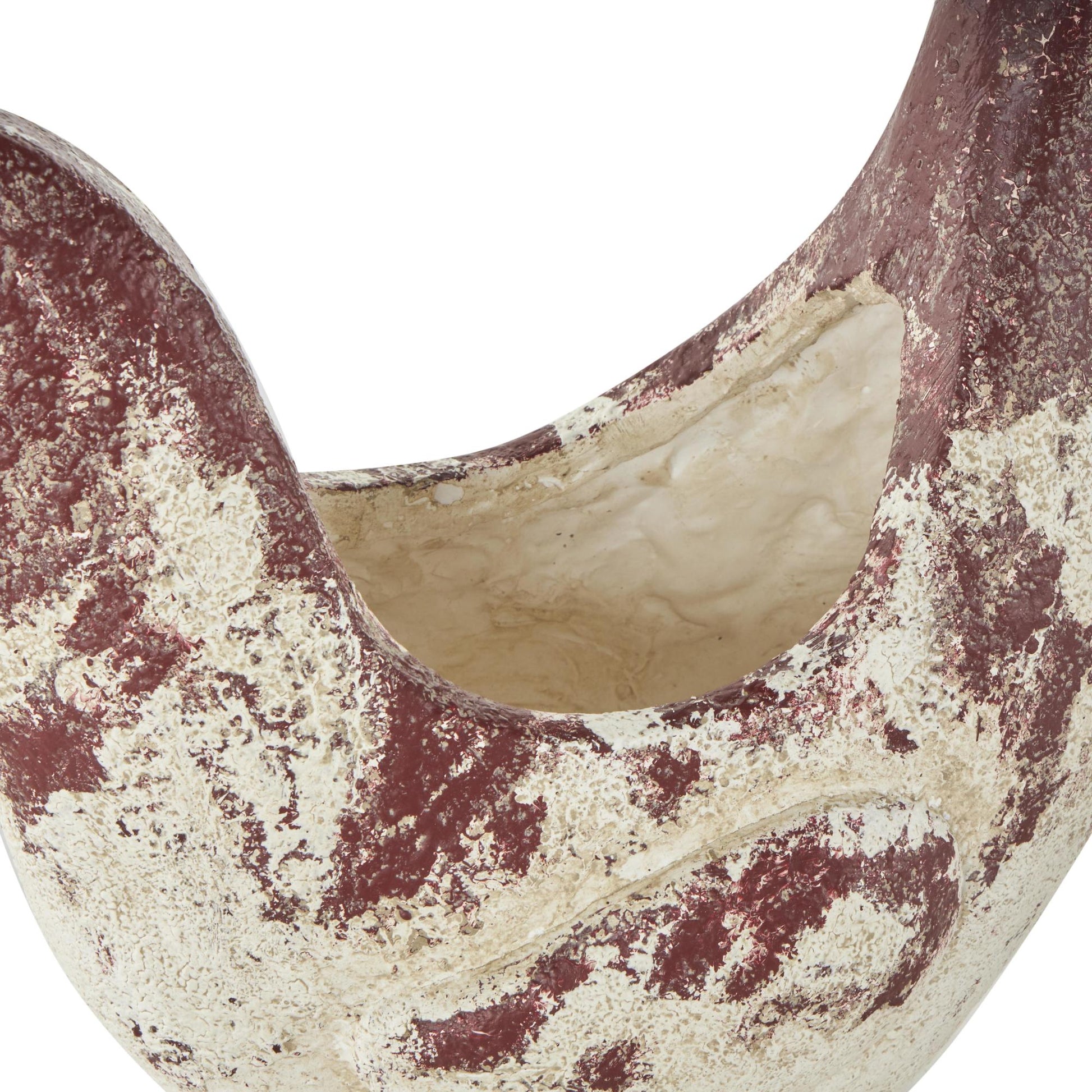 Rooster White Magnesium Oxide Indoor Outdoor Planter with Rust Colored Distressed Details