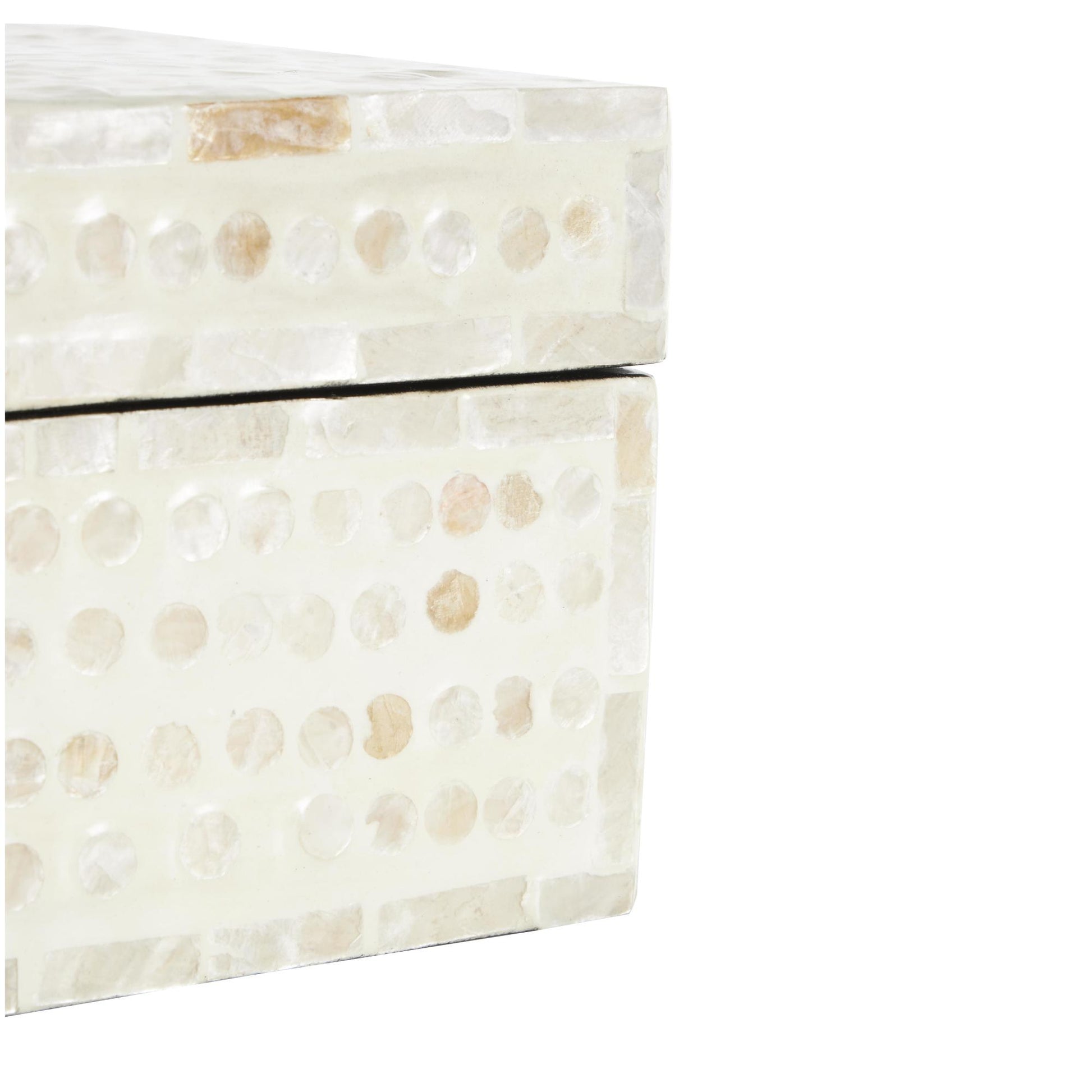 Set of 2 Geometric Cream Mother of Pearl Shell Handmade Mosaic Dot Storage Decorative Box with Brown Accents