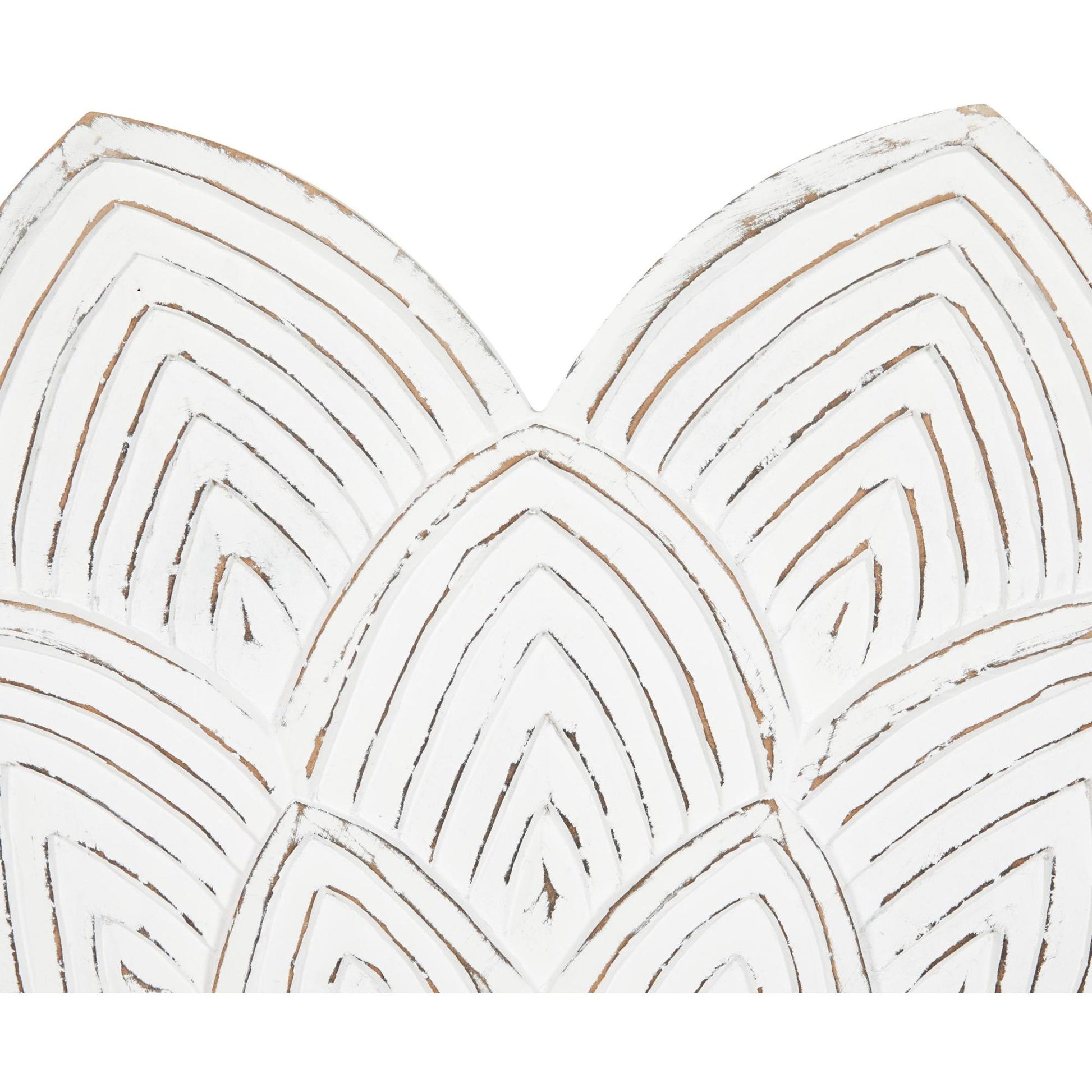 Floral White Wooden Carved Room Wall Mirror with Overlapping Petals