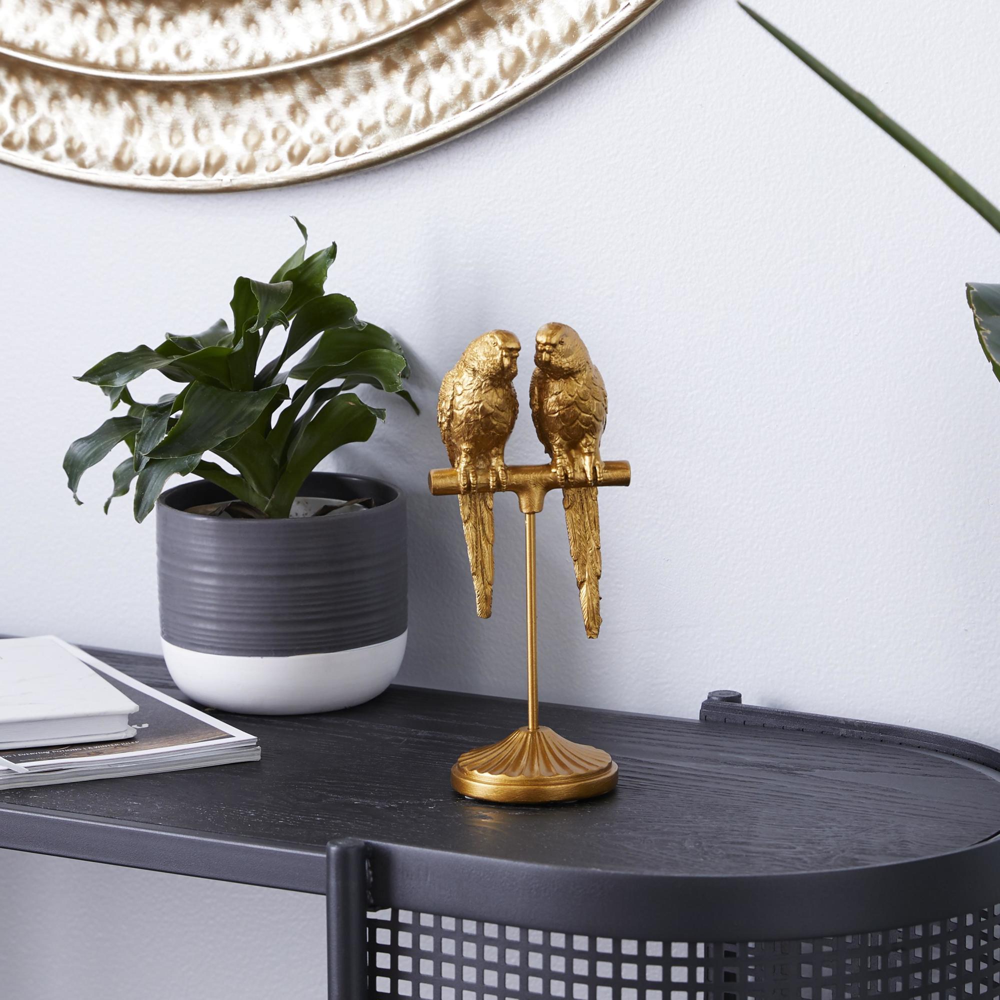 Parrot Gold Polyresin Decorative Sculpture