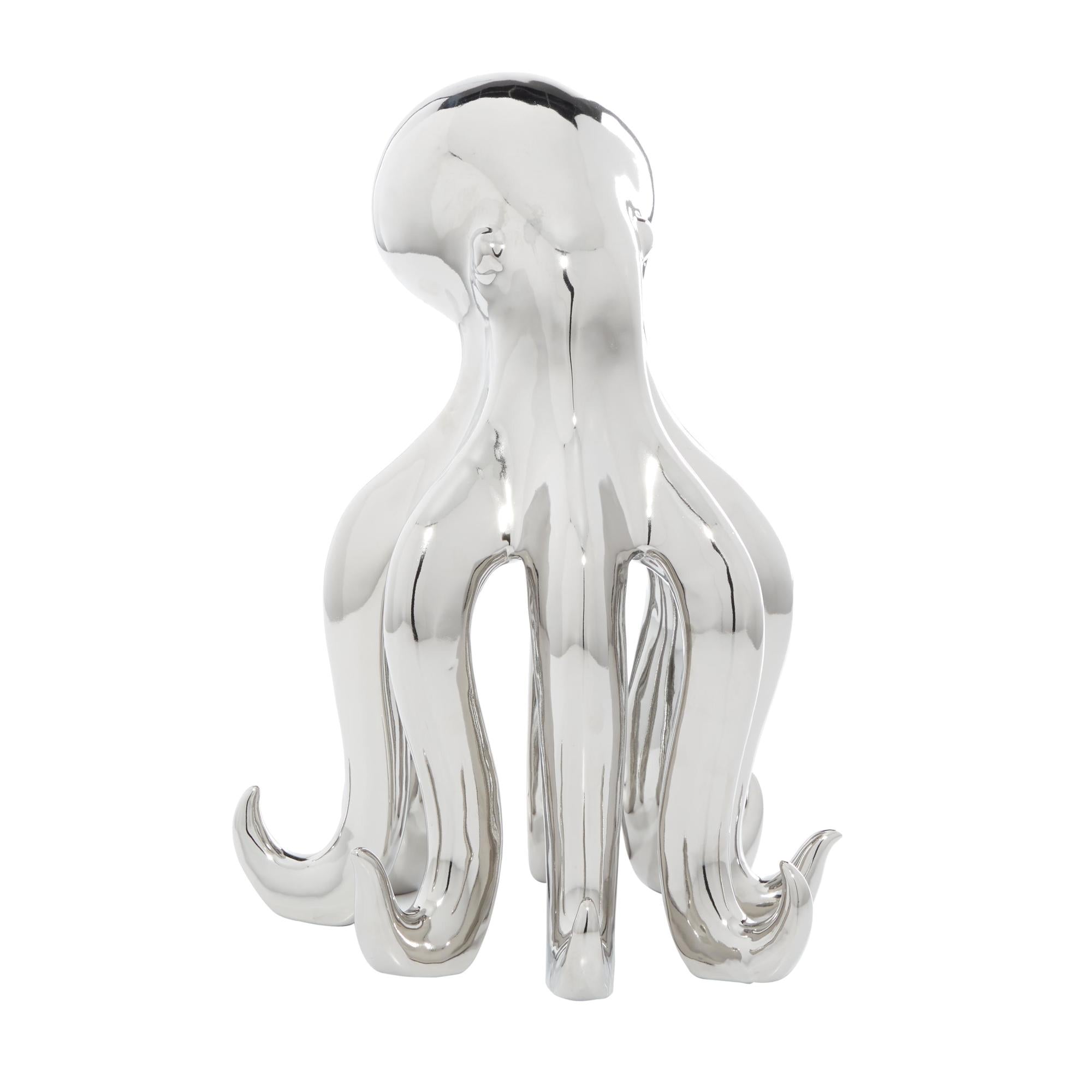 Octopus Silver Porcelain Ceramic Tall Decorative Sculpture with Long Tentacles