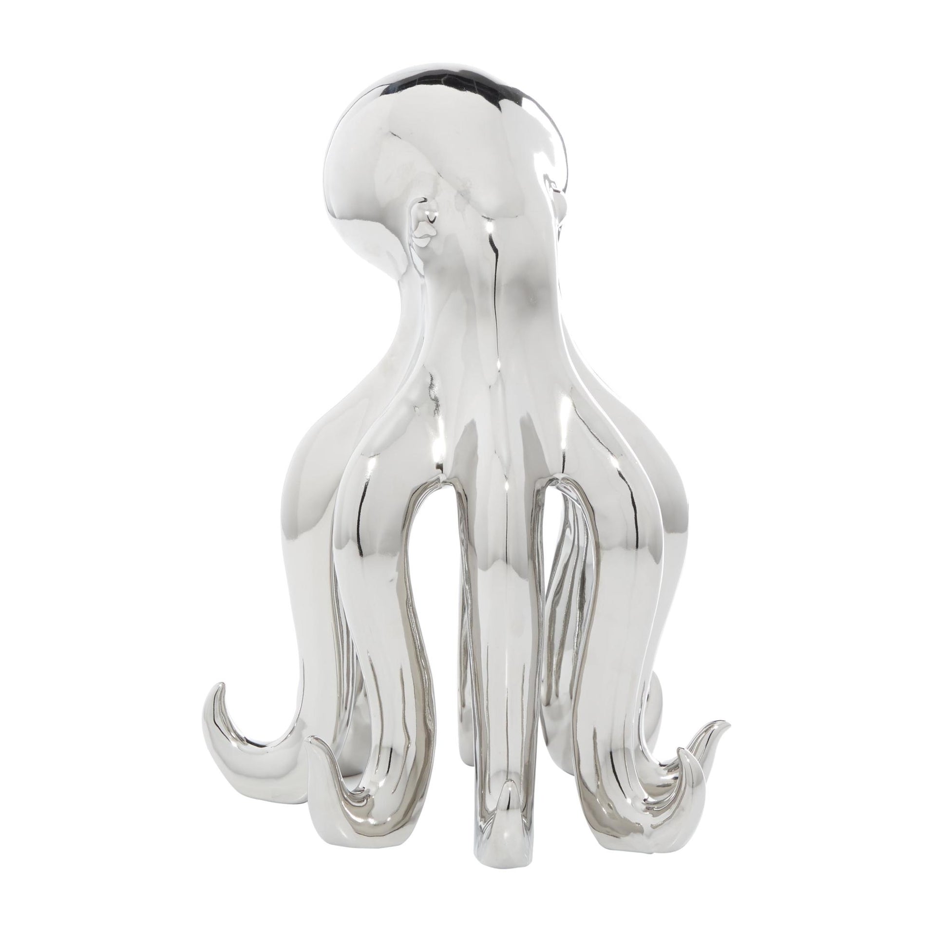 Octopus Silver Porcelain Ceramic Tall Decorative Sculpture with Long Tentacles