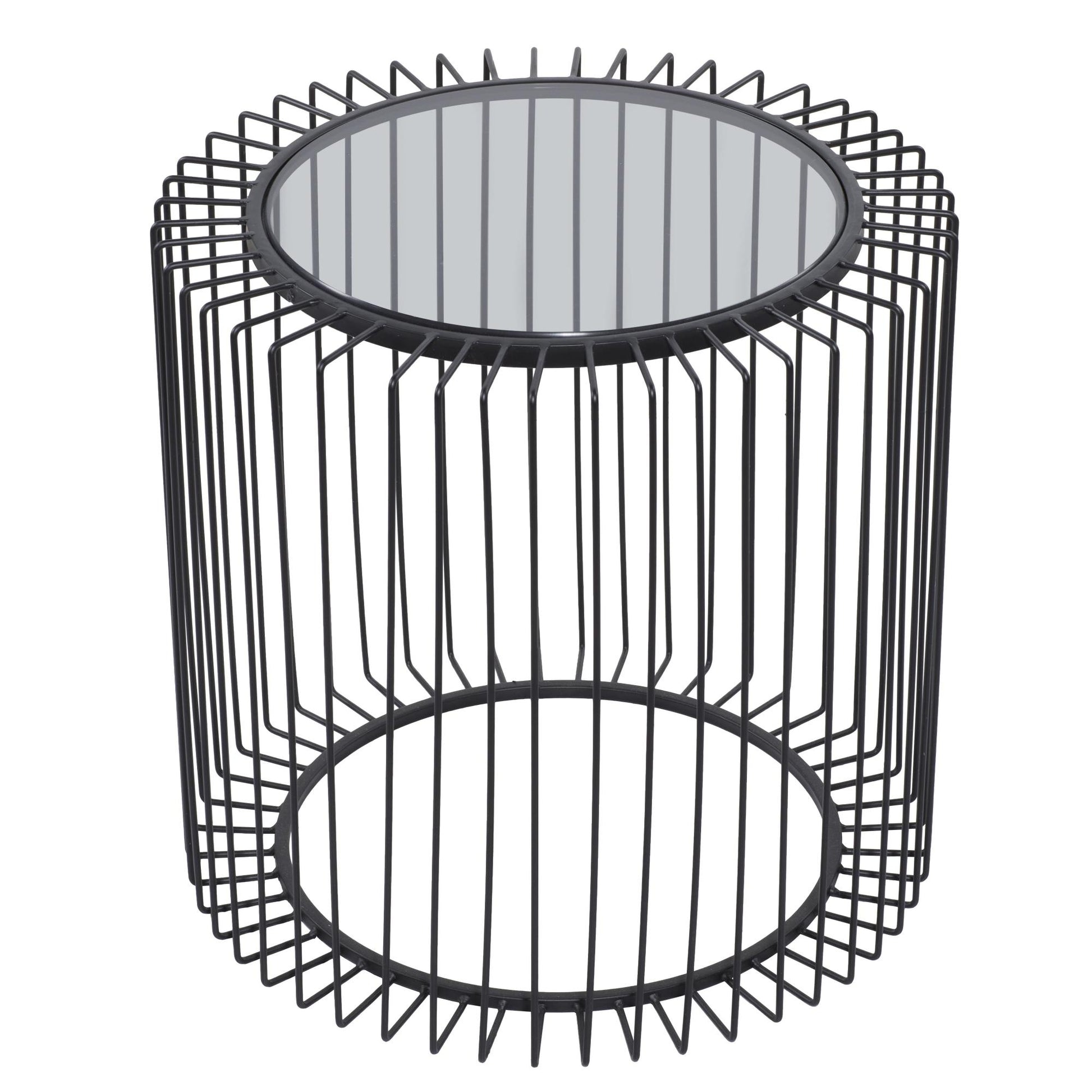 Black Metal Open Wire Frame Side End Accent Table with Shaded Glass Top