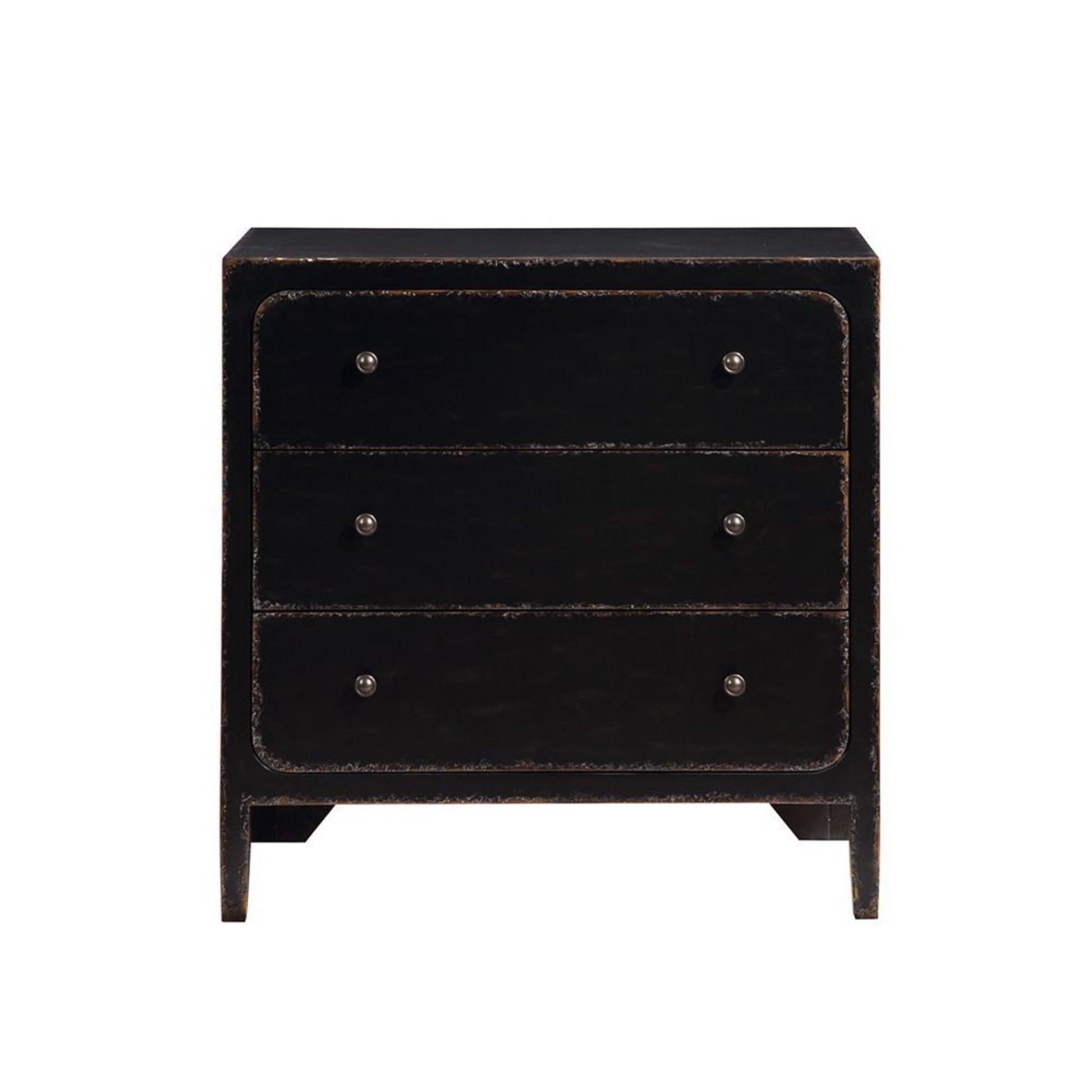 Black Wooden Distressed 3 Drawer Room Dresser with Silver Knob Handles