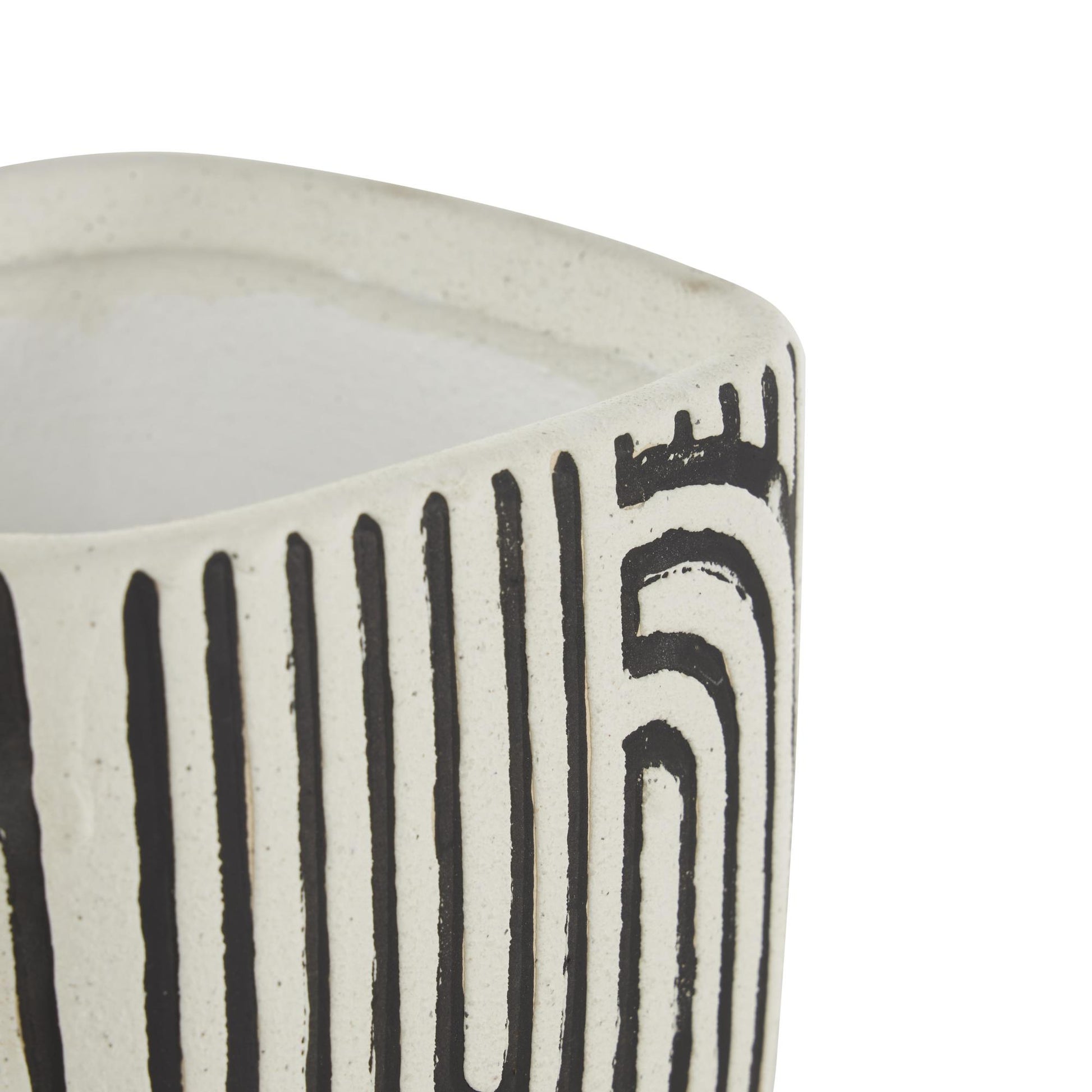 Set of 3 Geometric Ceramic Arched Patterned Indoor Outdoor Planter with Attached Saucer