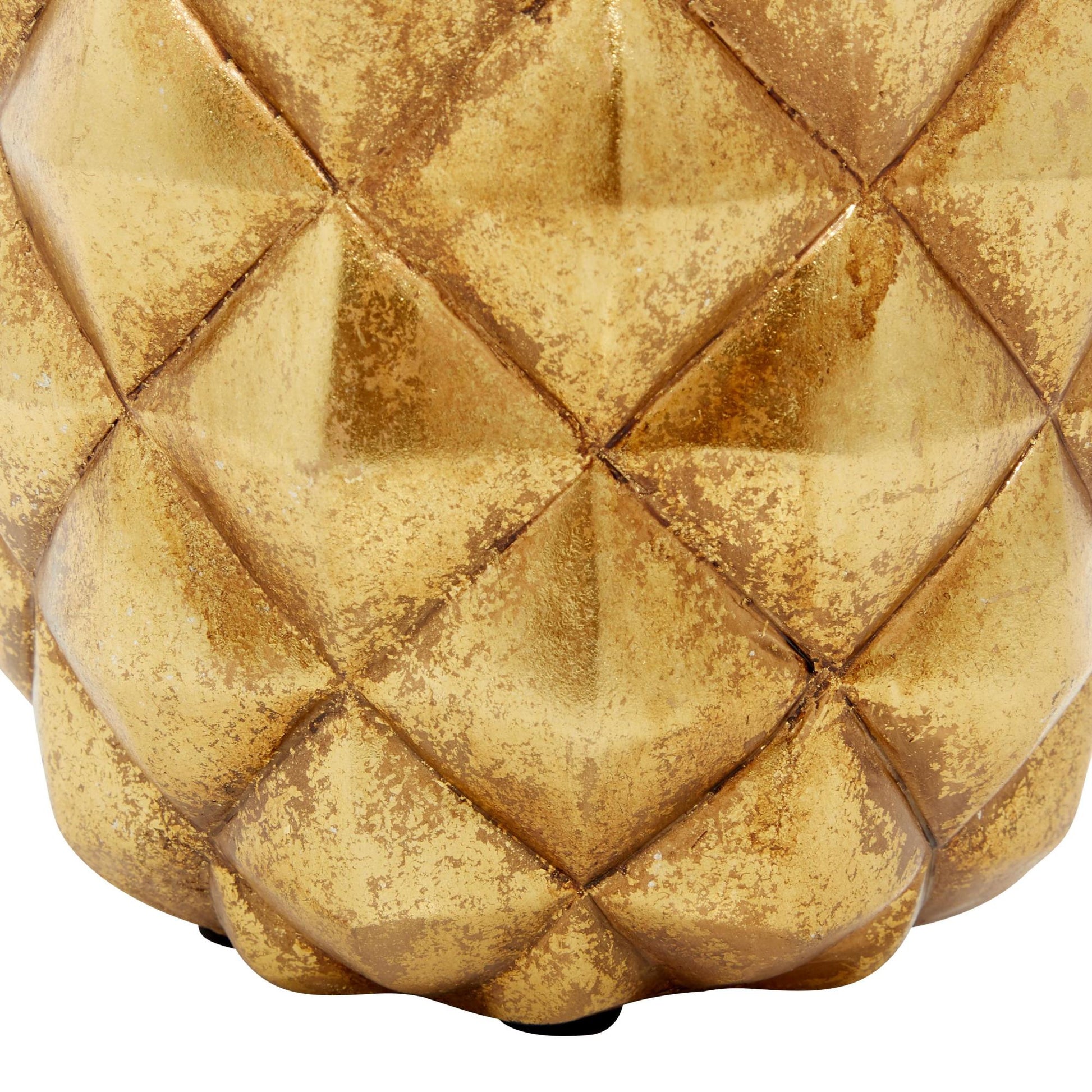 Fruit Gold Polystone Textured Pineapple Decorative Sculpture