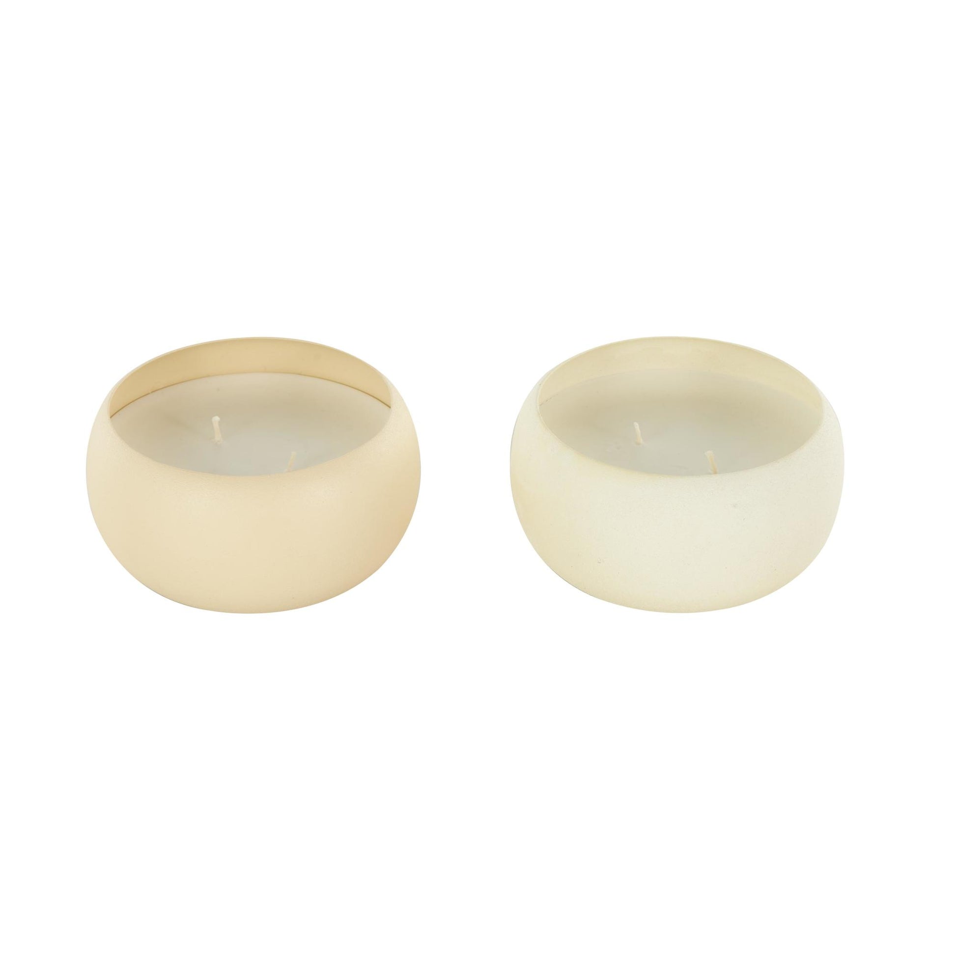 Set of 2 Metal Fresh Cotton/ White Tea & Ginger Scented Textured 11oz 2 Wick Decorative Candle with White Wax