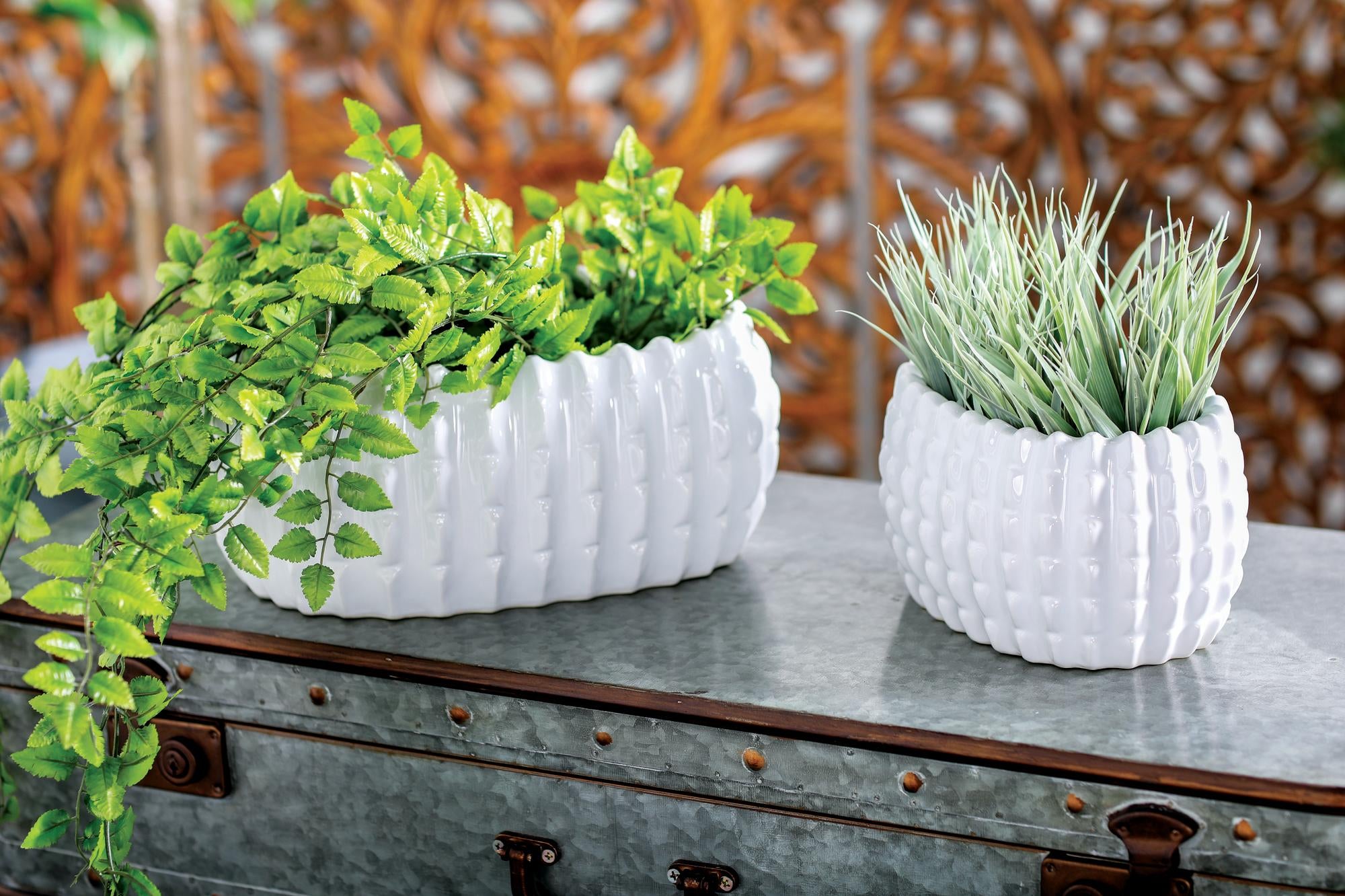 Set of 3 White Ceramic Indoor Outdoor Planter