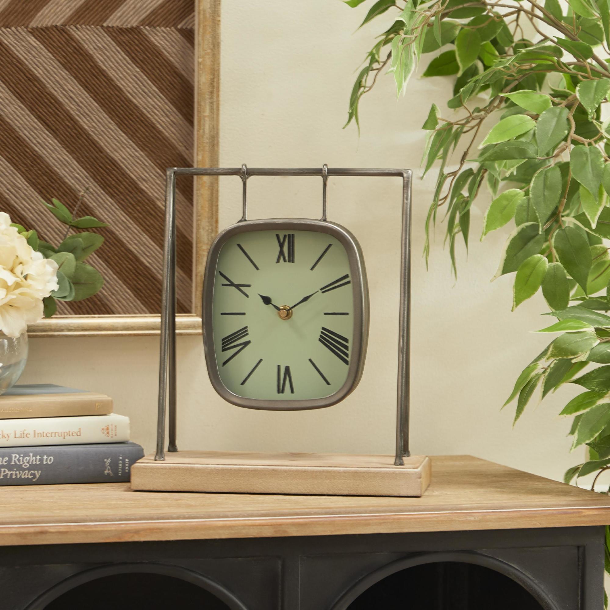 Gray Wood Pendulum Decorative Clock with Wood Base