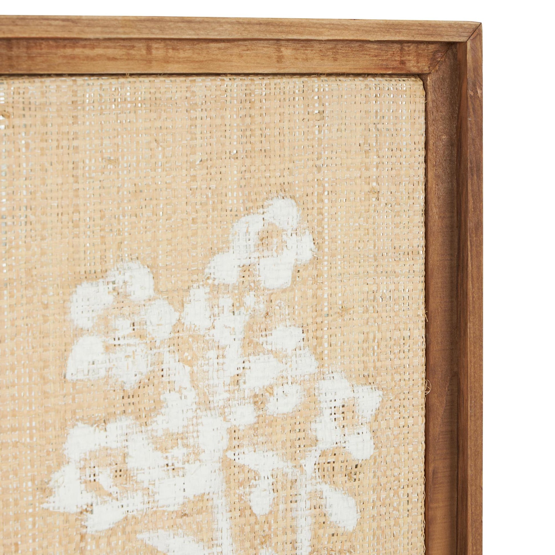 Set of 2 Floral Cream Wood Textured Living Room Framed Wall Art with White Painted Accents
