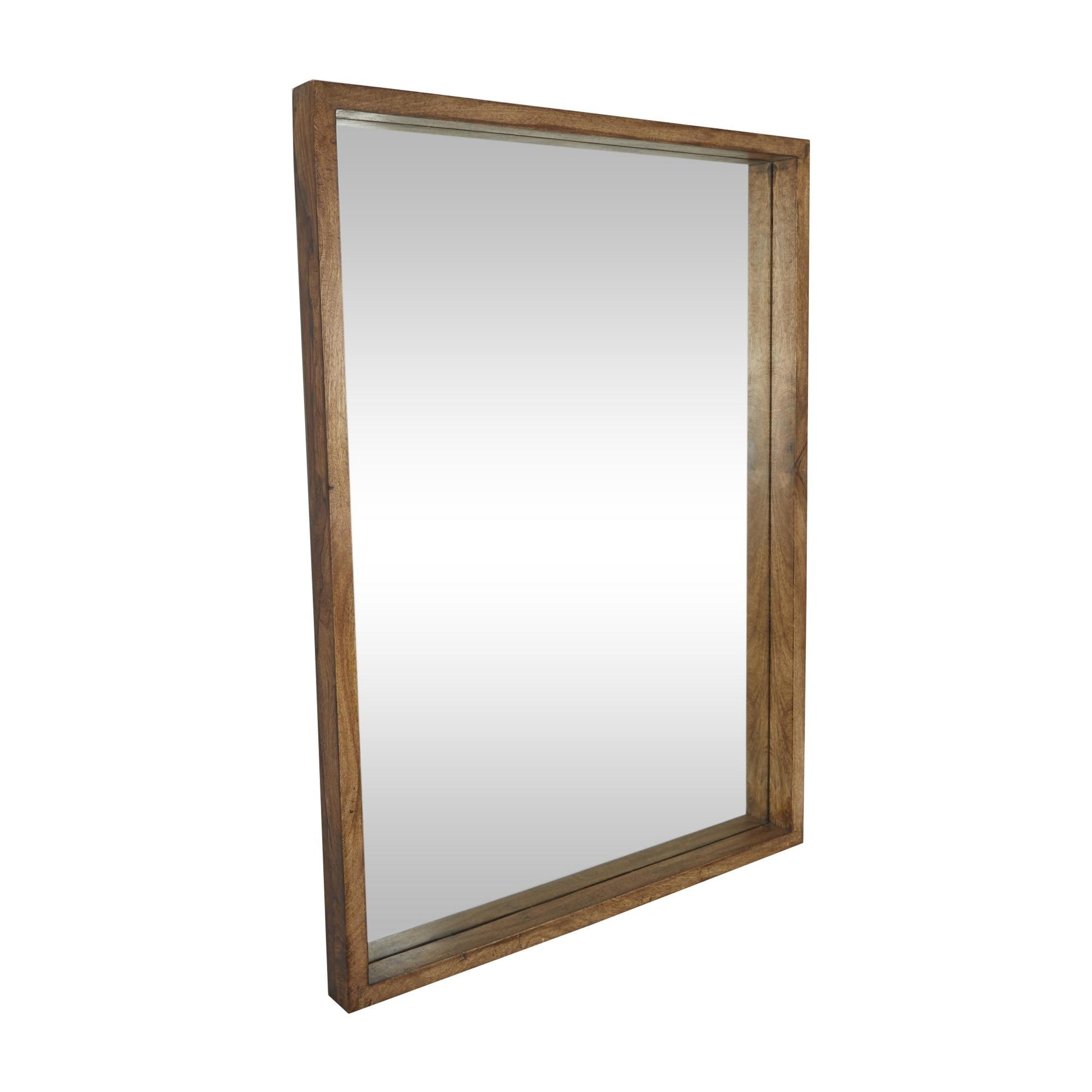 Brown Mango Wood Room Wall Mirror with Natural Wood Grain and Deep Set Frame