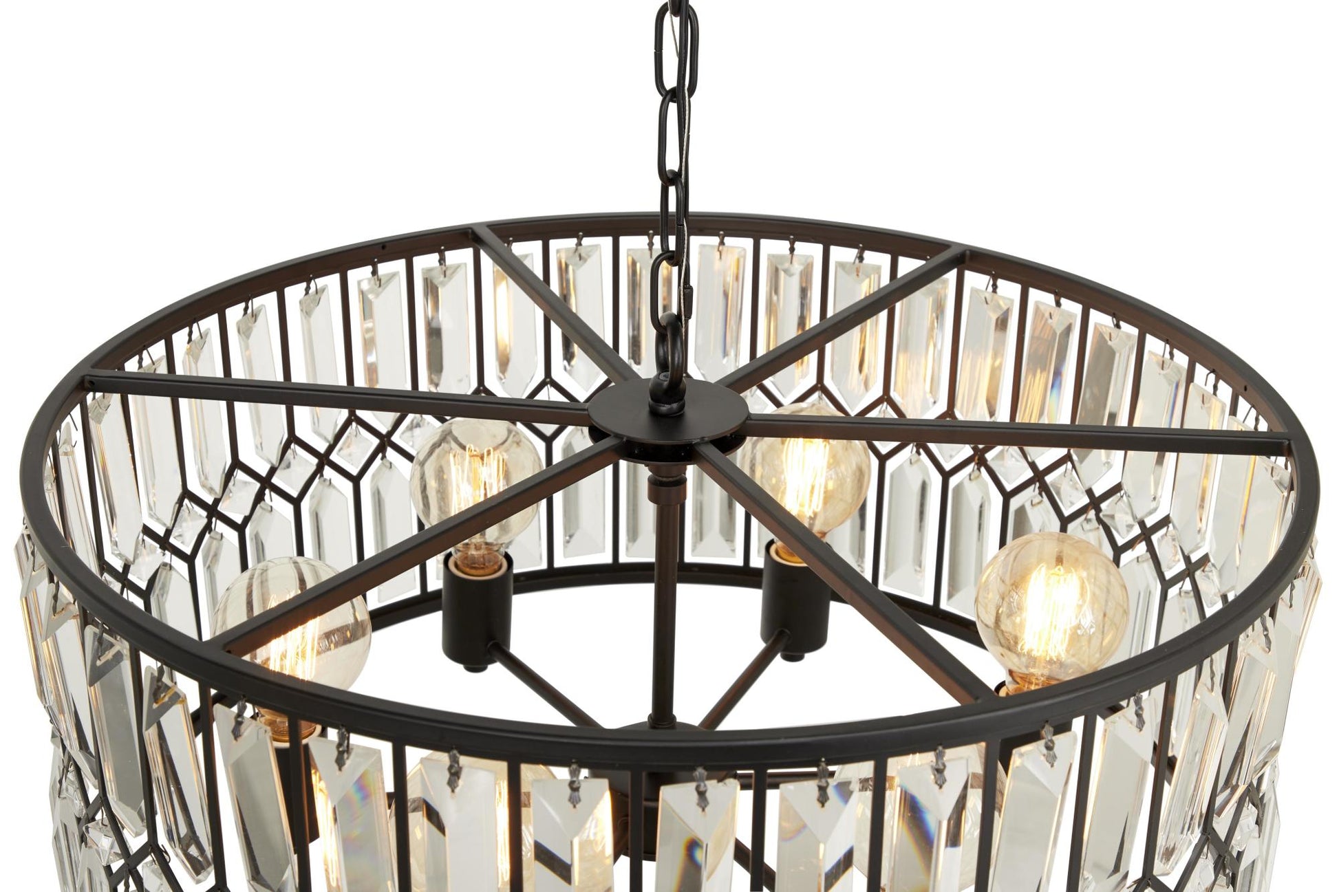 Geometric Black Metal Crystal Embellished 6 Light Room Chandelier with Link Chain