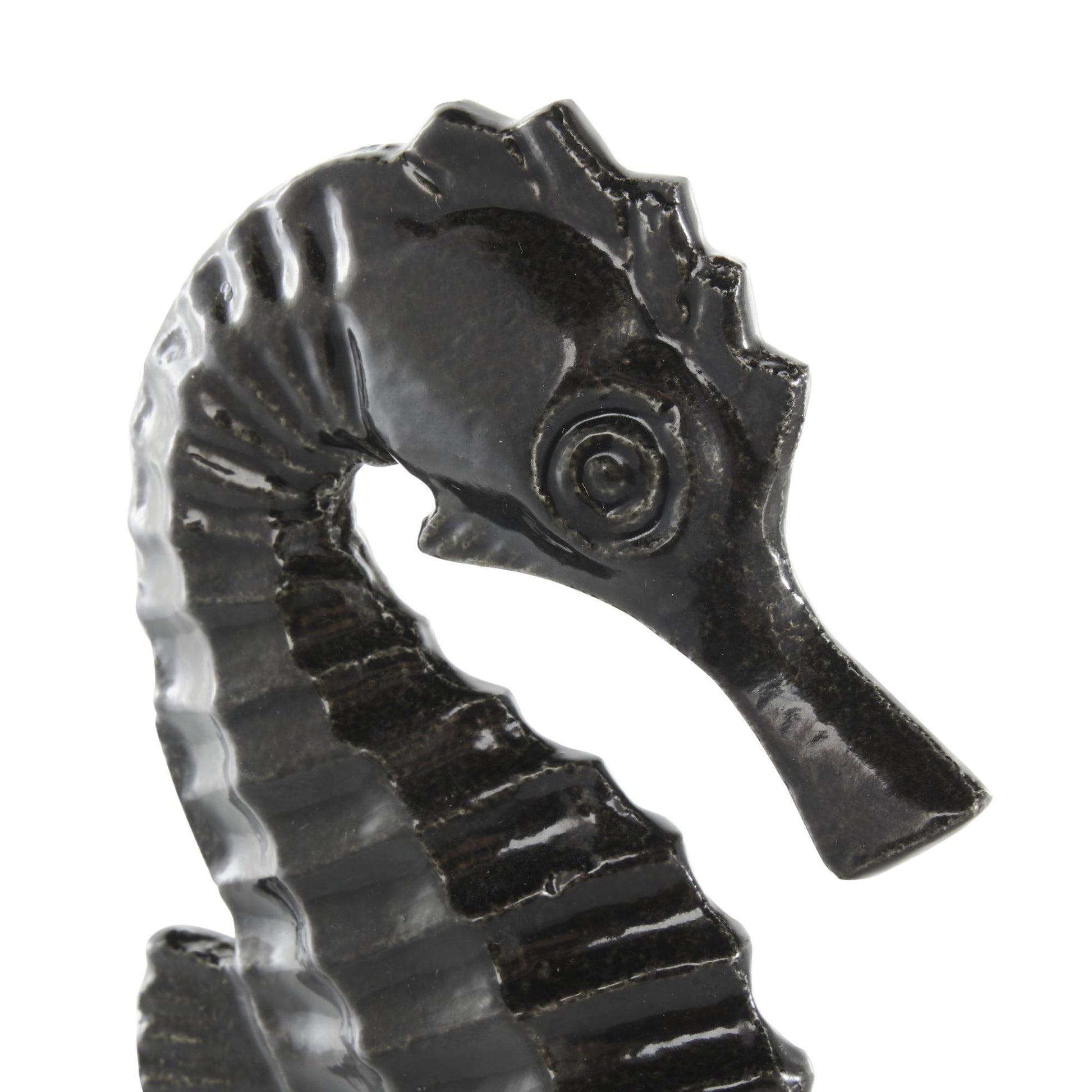 Set of 2 Sea Horse Black Aluminum Metal Decorative Sculpture with Square Bases