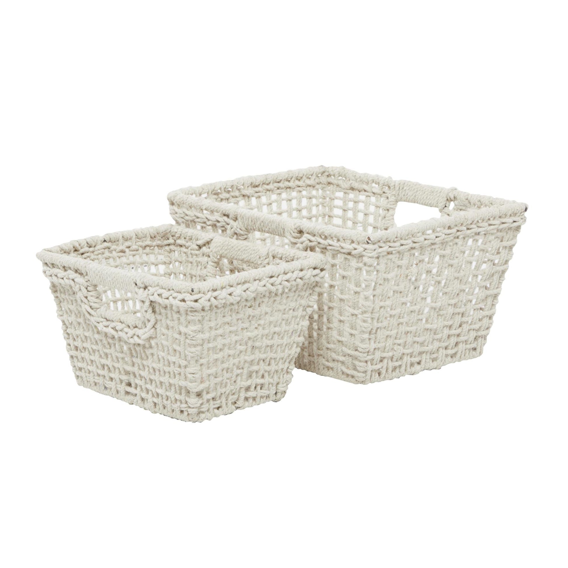 CosmoLiving by Cosmopolitan Set of 2 Cotton Fabric Handmade Decorative and Functional Storage Basket with Handles