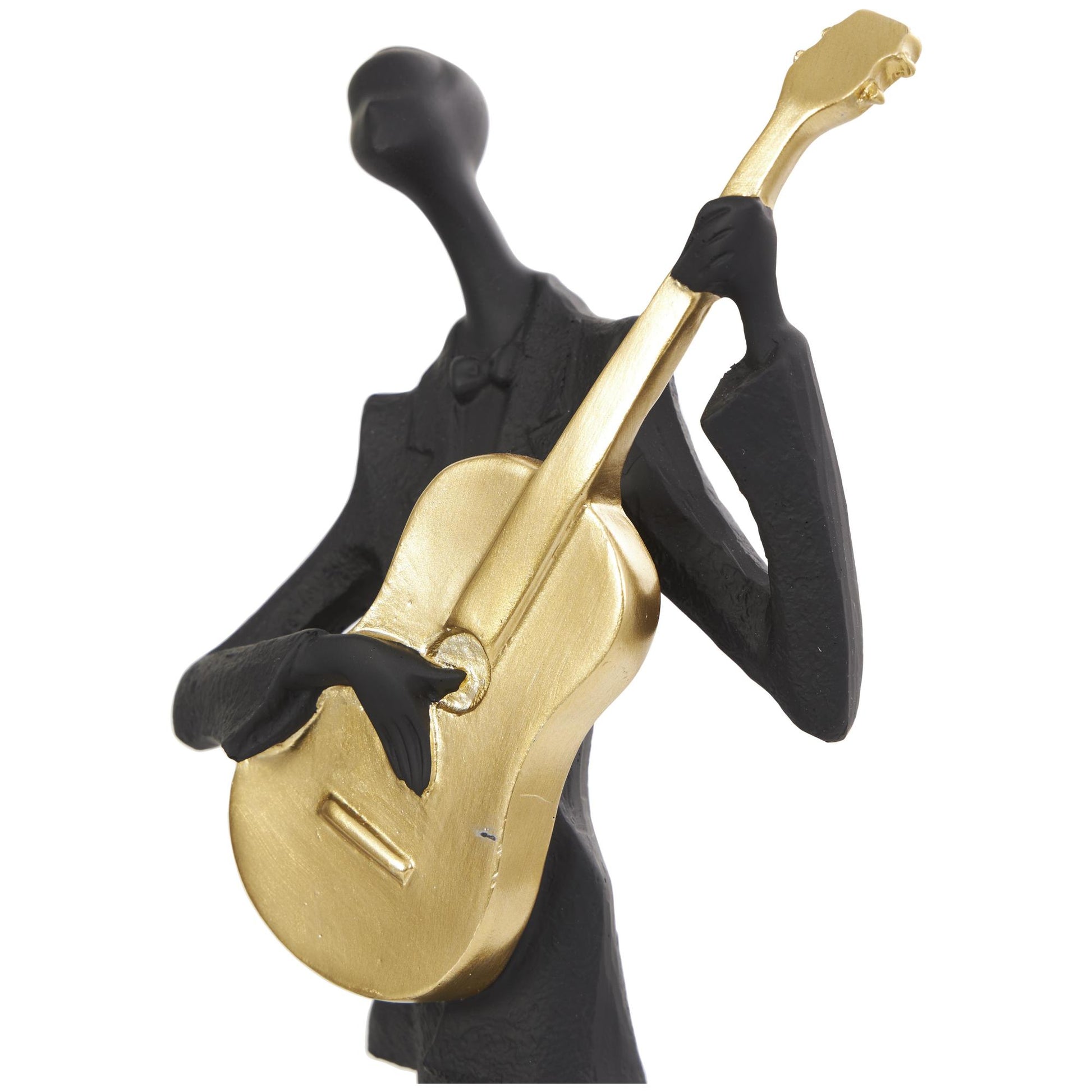Set of 3 Musician Black Polystone Abstract Decorative Sculpture with Gold Instruments and Music Notes