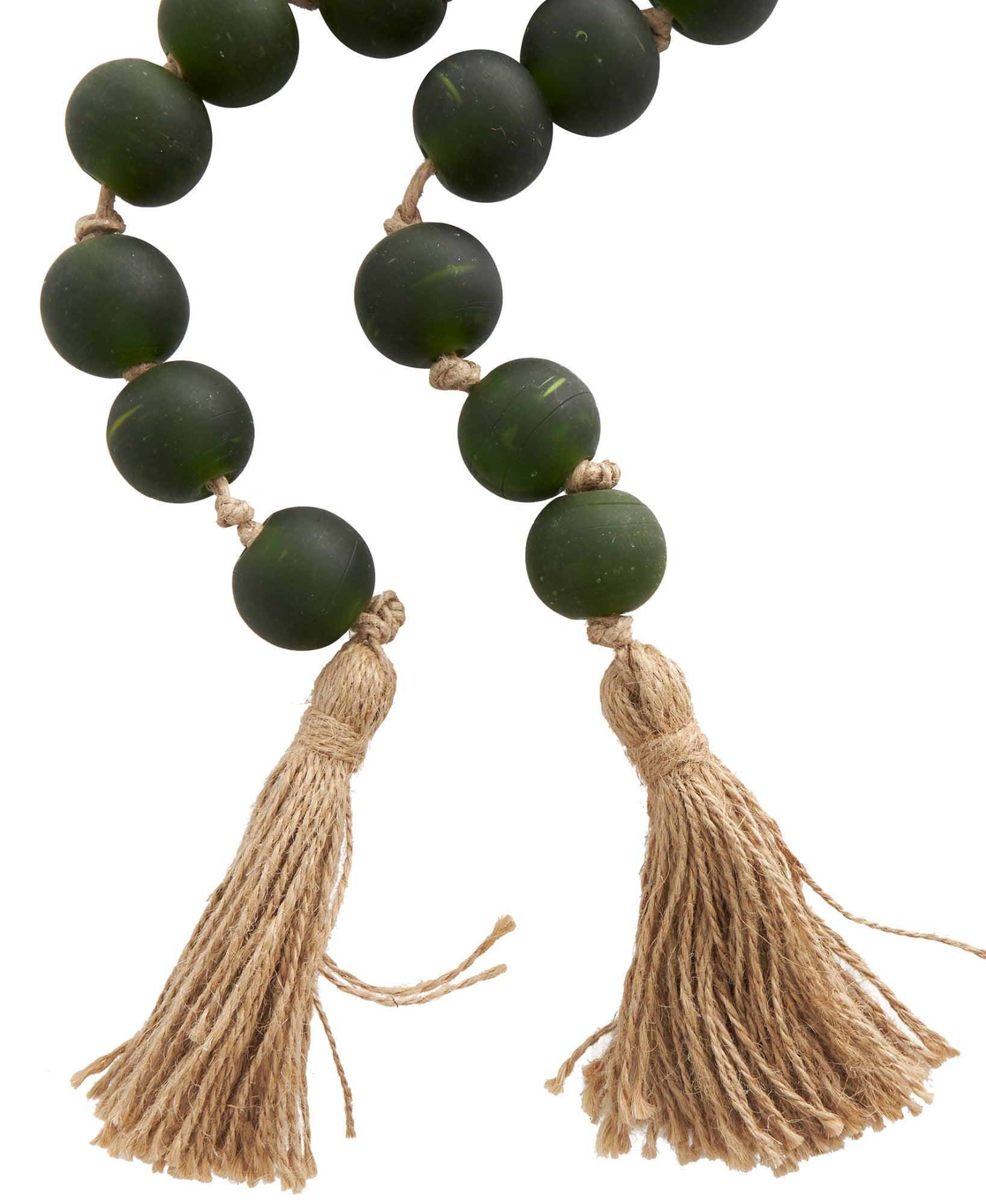 Glass Handmade Round Beaded Garland with Tassel with Knotted Brown Jute