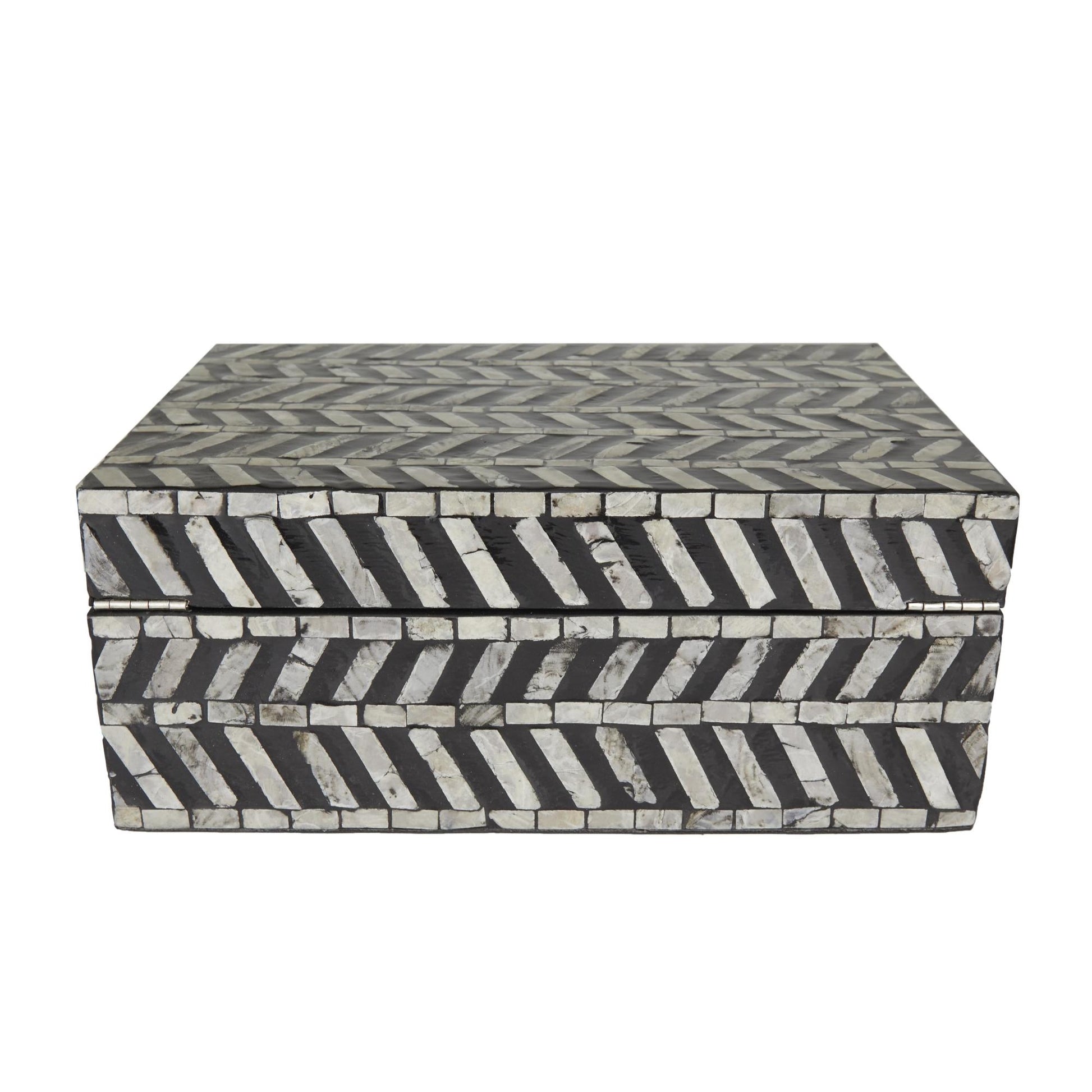 Set of 2 Mother of Pearl Shell Handmade Chevron Pattern Decorative Box with Hinged Lid