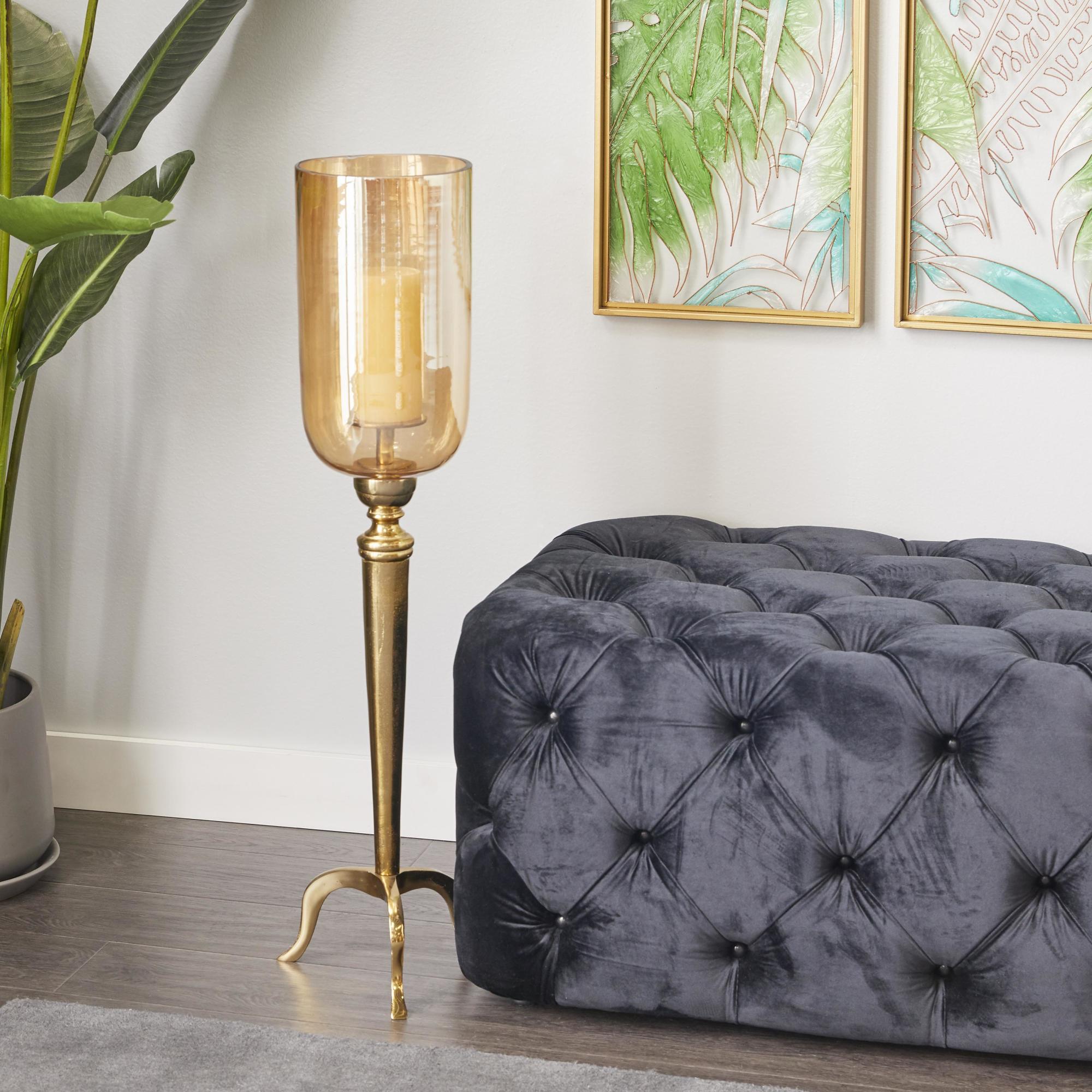 Gold Aluminum Metal Single Candle Room Hurricane Lamp