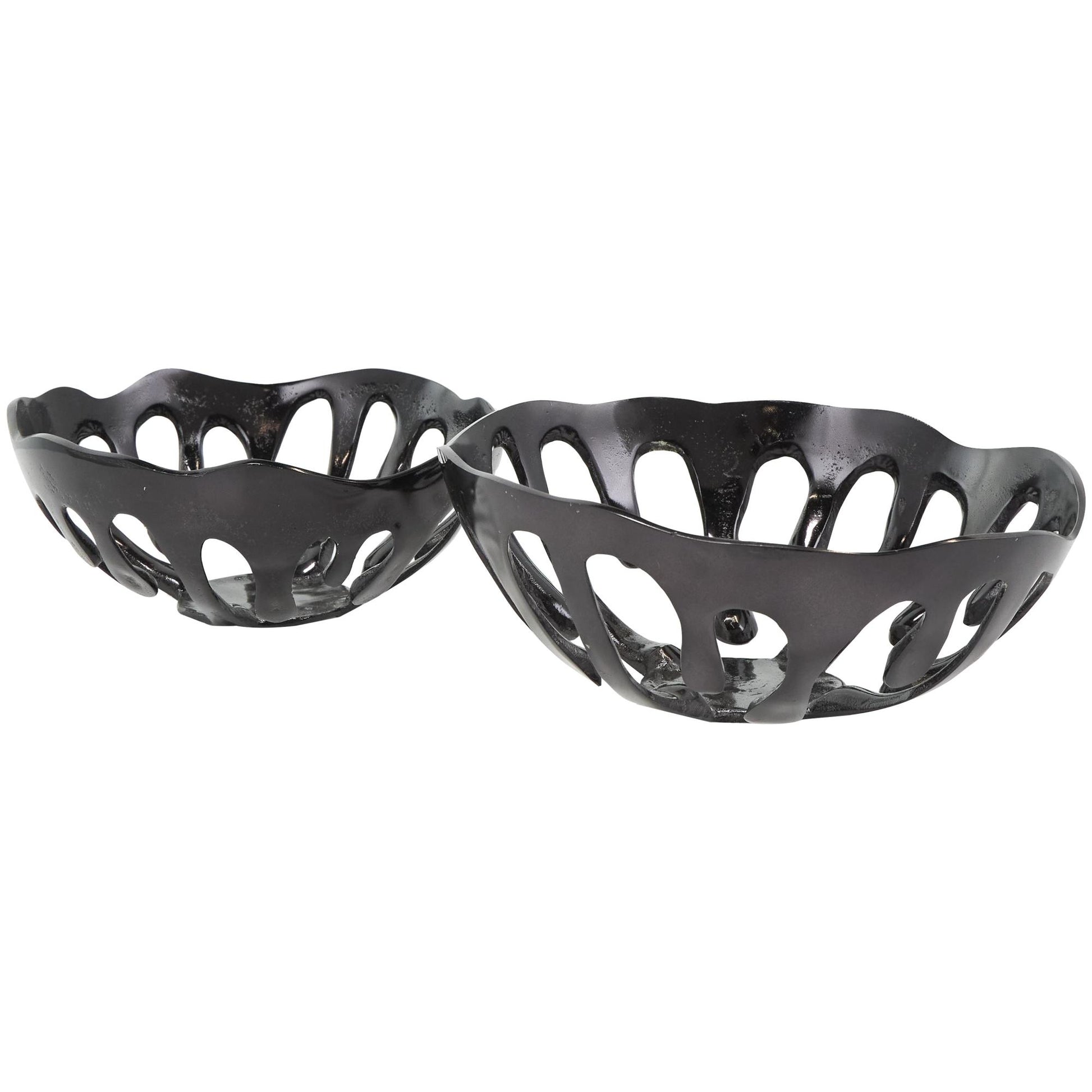 Set of 2 Abstract Aluminum Metal Drip Large Decorative Bowl with Melting Designed Body