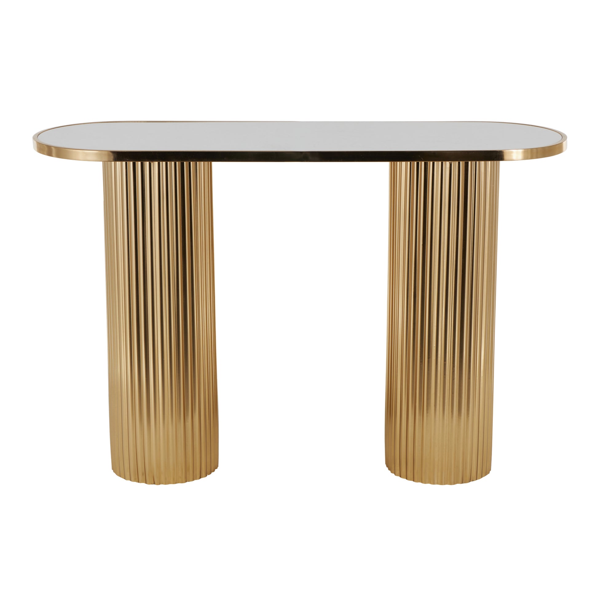 Metal Handmade Oval Living Room Console Table with Ribbed Legs