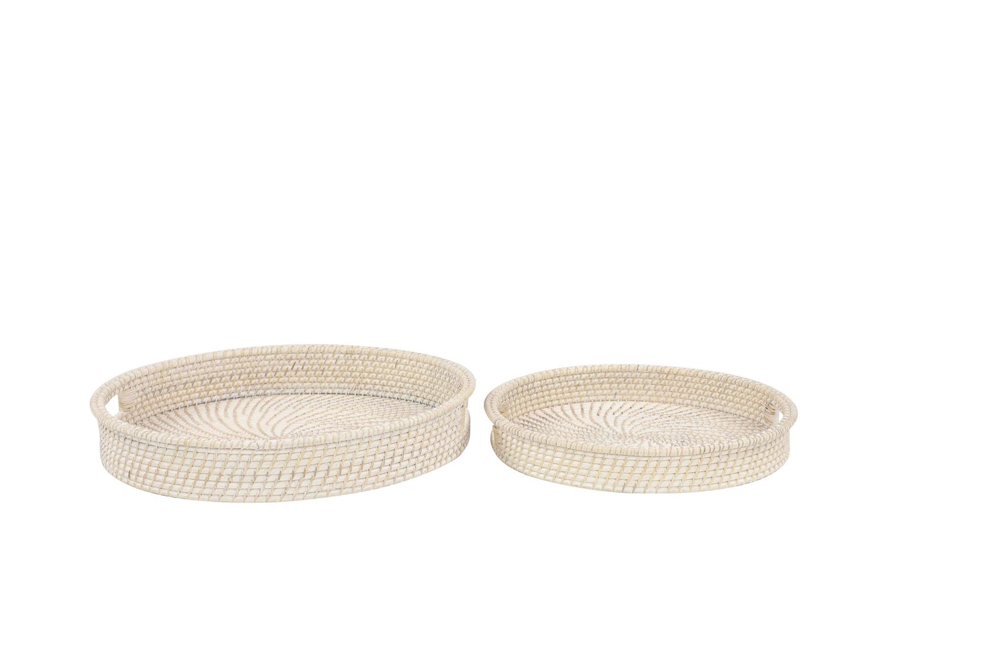 Set of 2 Cream Rattan Living Room Decor Tray with Slot Handles