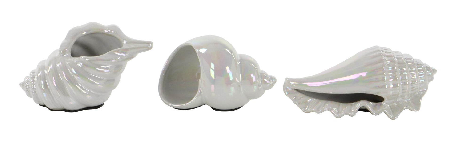 Set of 3 Shell White Porcelain Ceramic Shell Decorative Sculpture