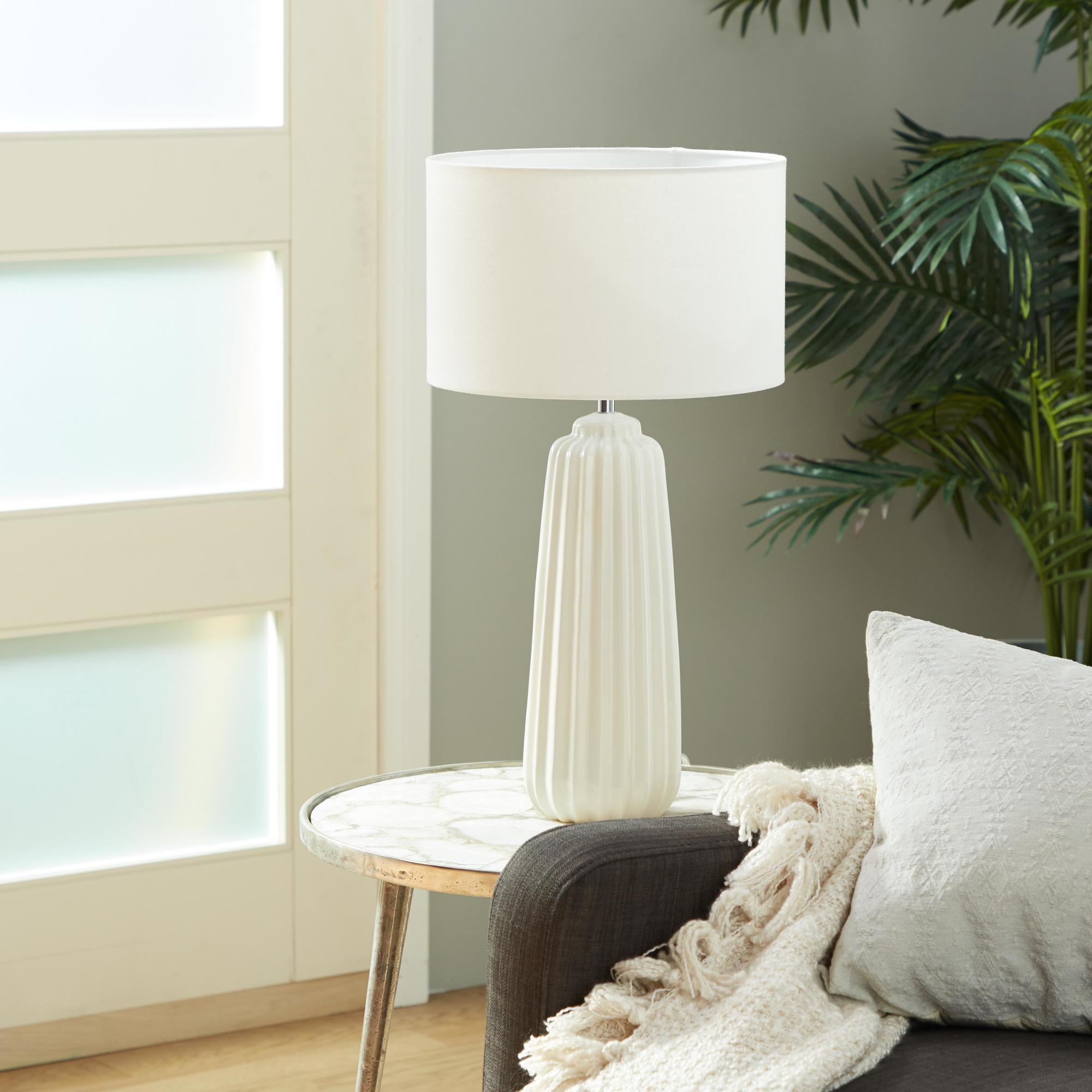 White Ceramic Ribbed Room Table Lamp