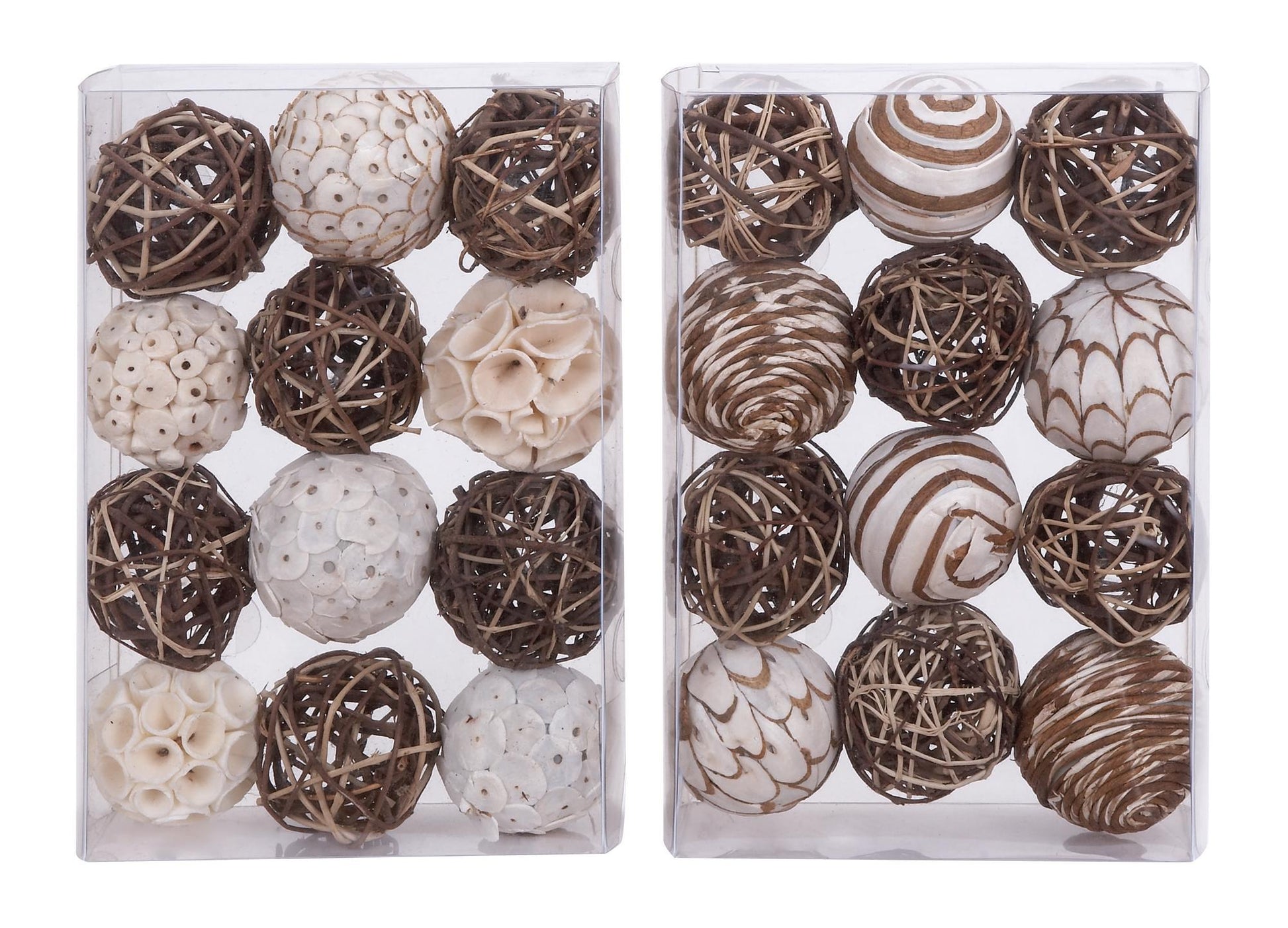 Set of 2 Brown Dried Plant Handmade Decorative Orbs & Vase Filler with Varying Designs