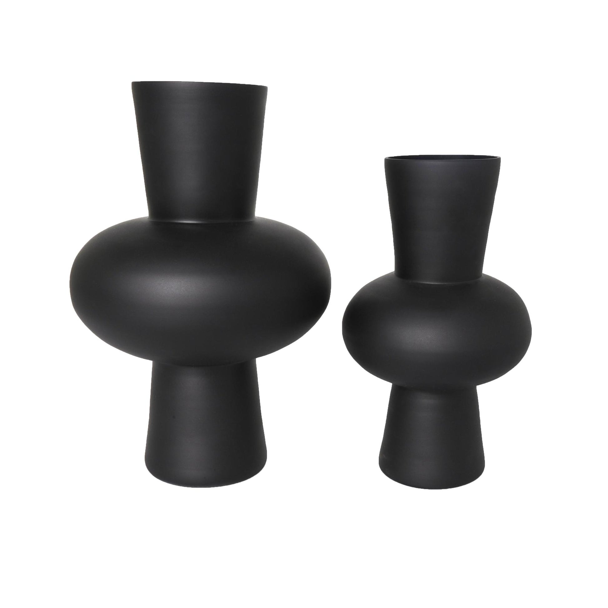 Set of 2 Glass Trumpet Decorative Vase with Wide Rounded Center