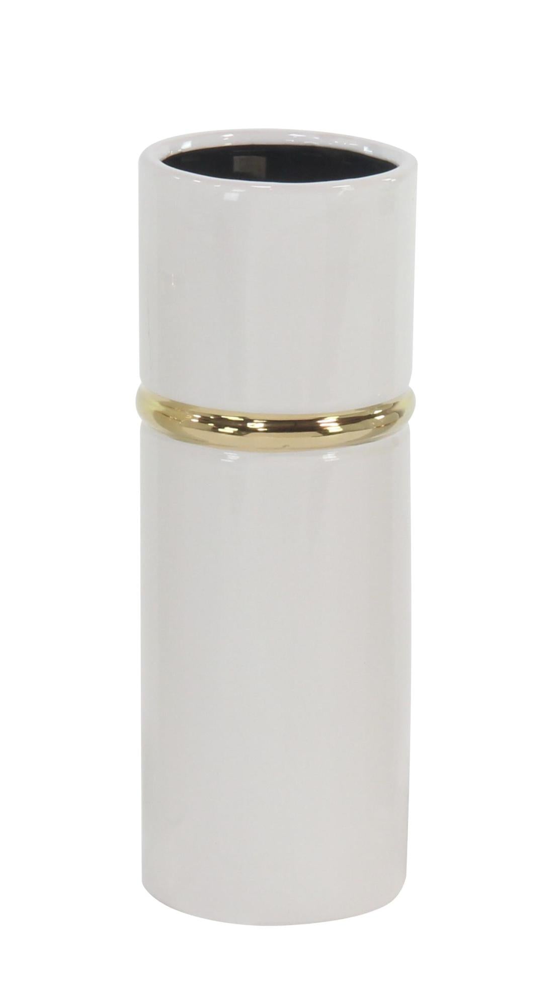 Set of 3 White Ceramic Decorative Vase with Gold Accents