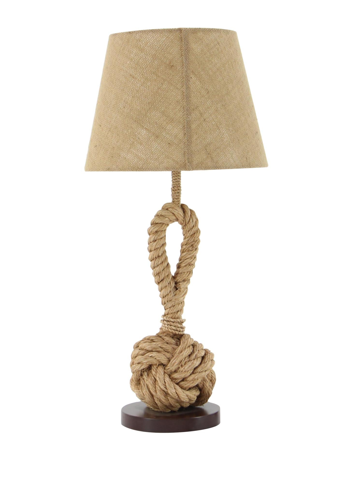 Knot Brown Jute Rope Twisted Rope Room Table Lamp with Linen Shade