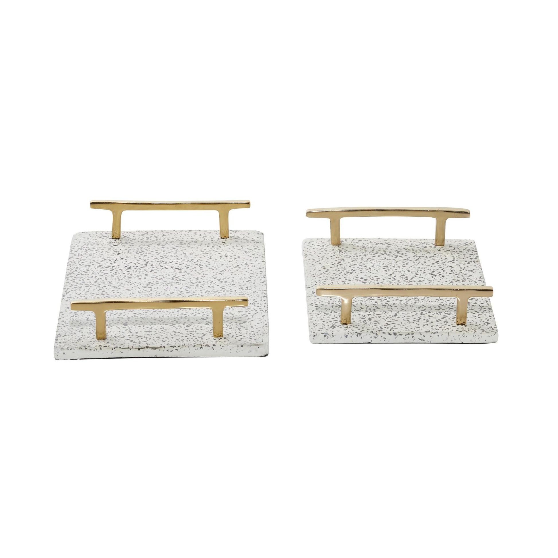 Set of 2 Marble Living Room Decor Tray with Gold Handles