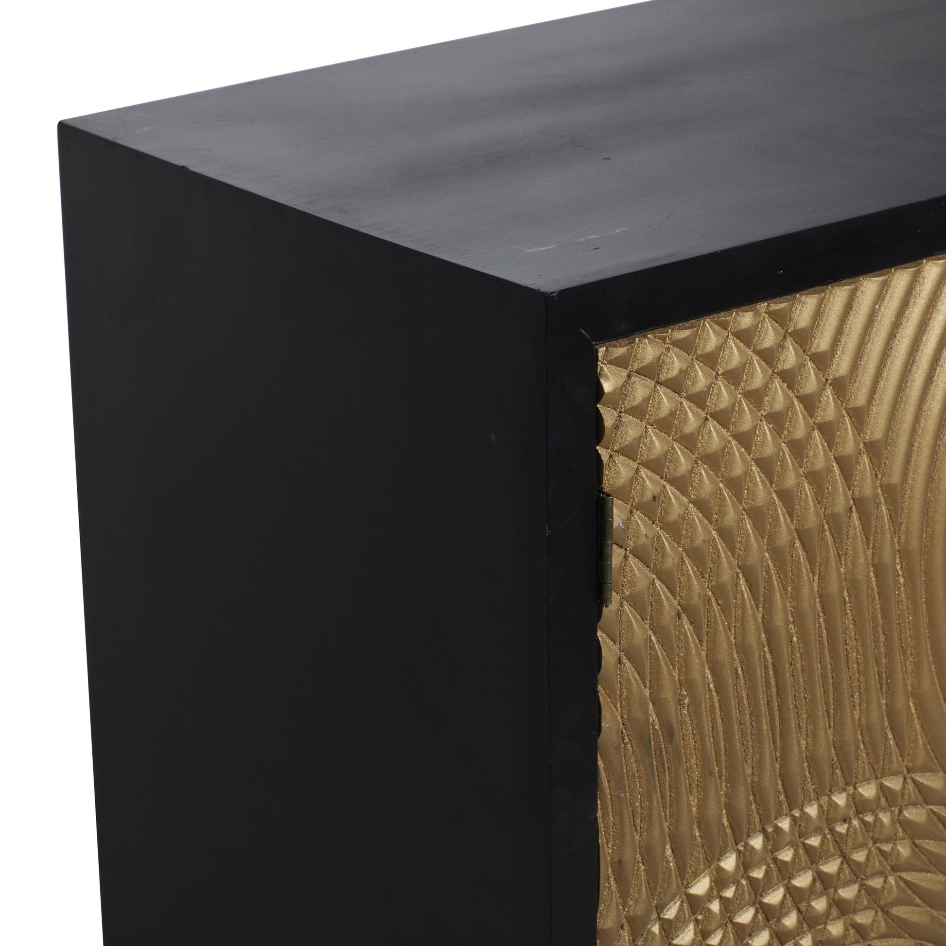 Geometric Bronze Wood Relief Ripple Design 2 Door Room Cabinet with Crescent Moon Handles