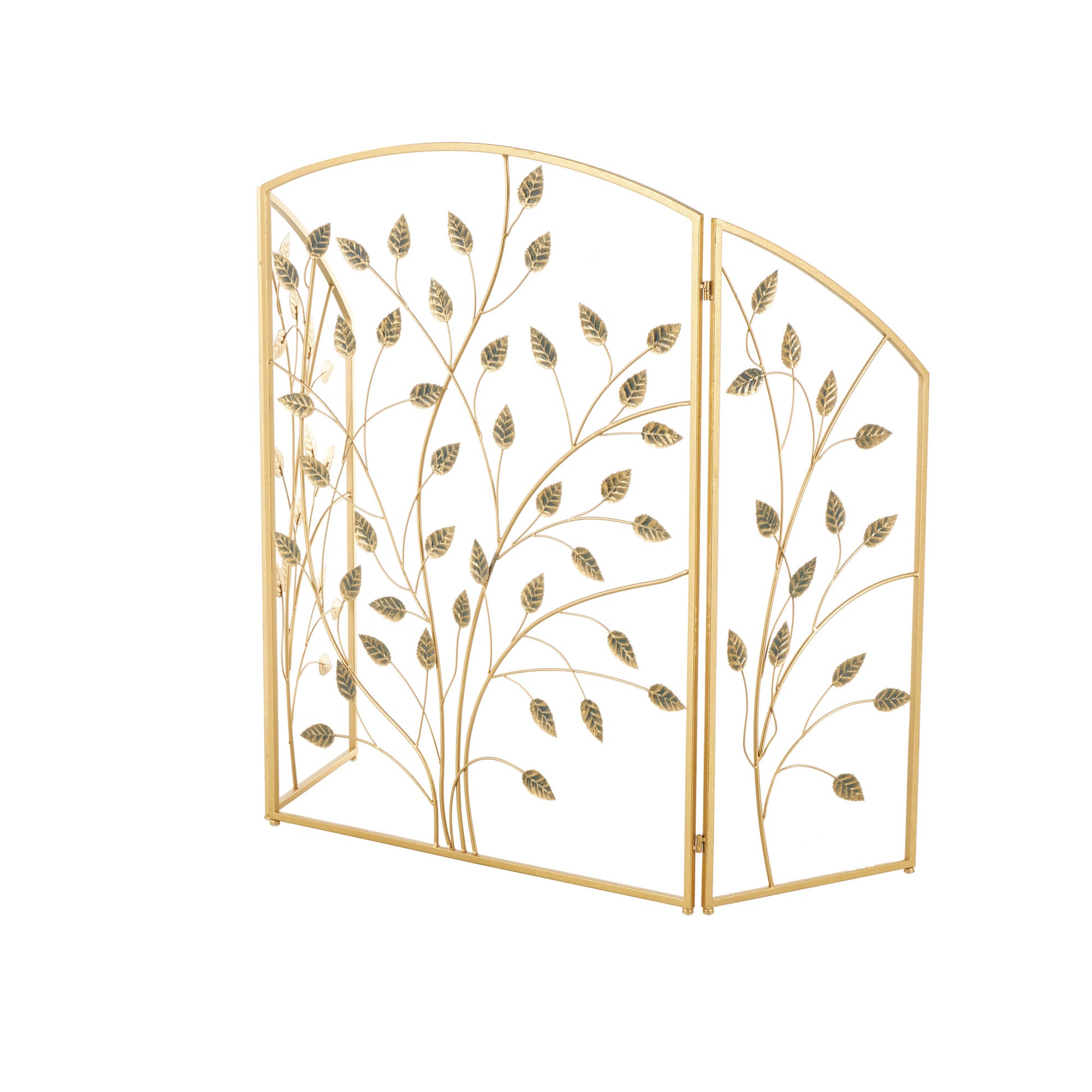 Leaf Gold Metal Foldable 3 Panel Living Room Fireplace Screen