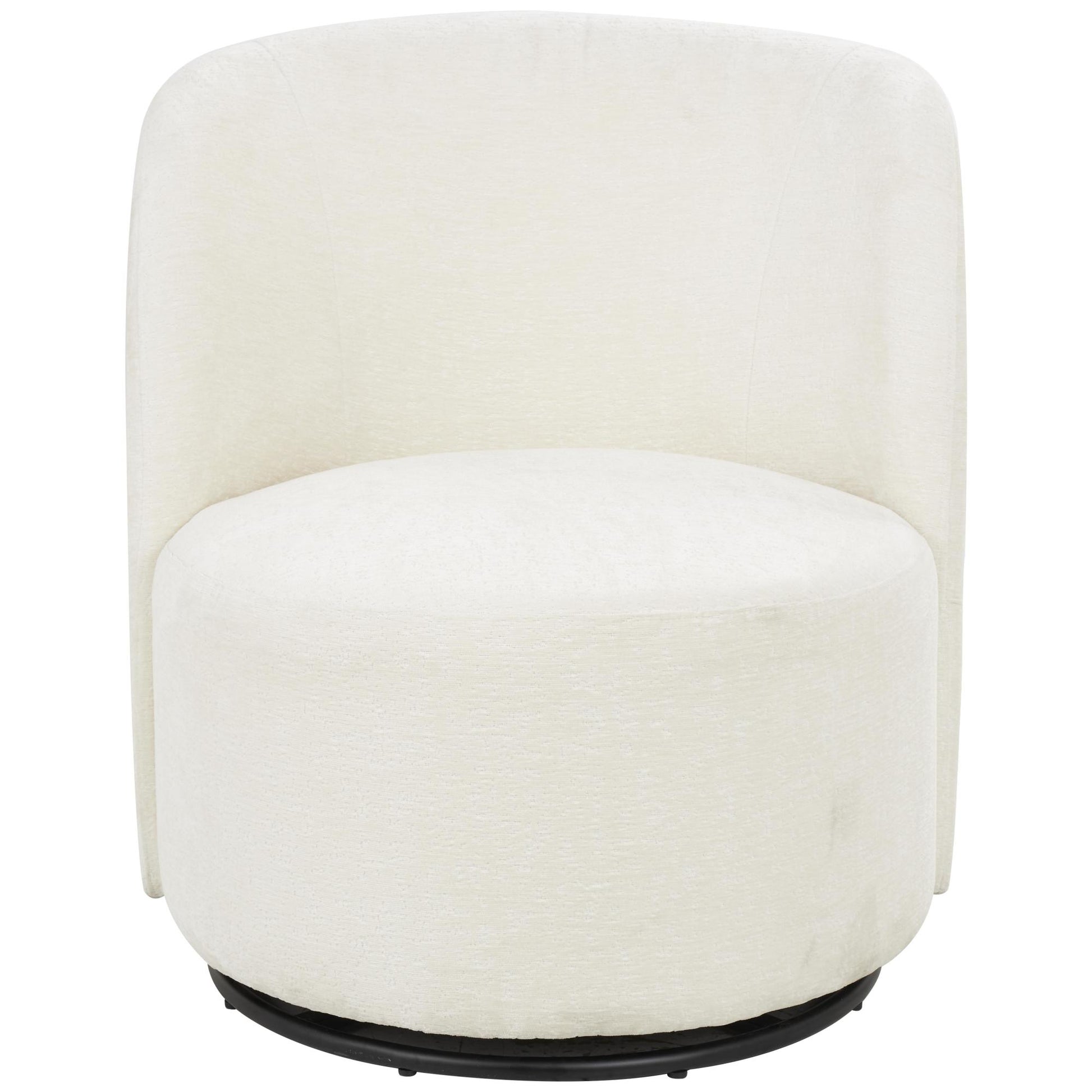 White Polyester Round Swivel Boucle Living Room Accent Chair with Black Base