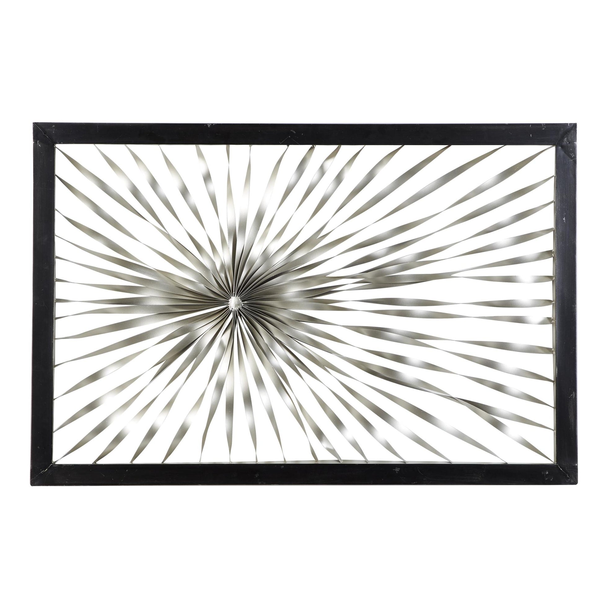 Sunburst Silver Metal Coiled Ribbon Home Wall Decor with Black Frame