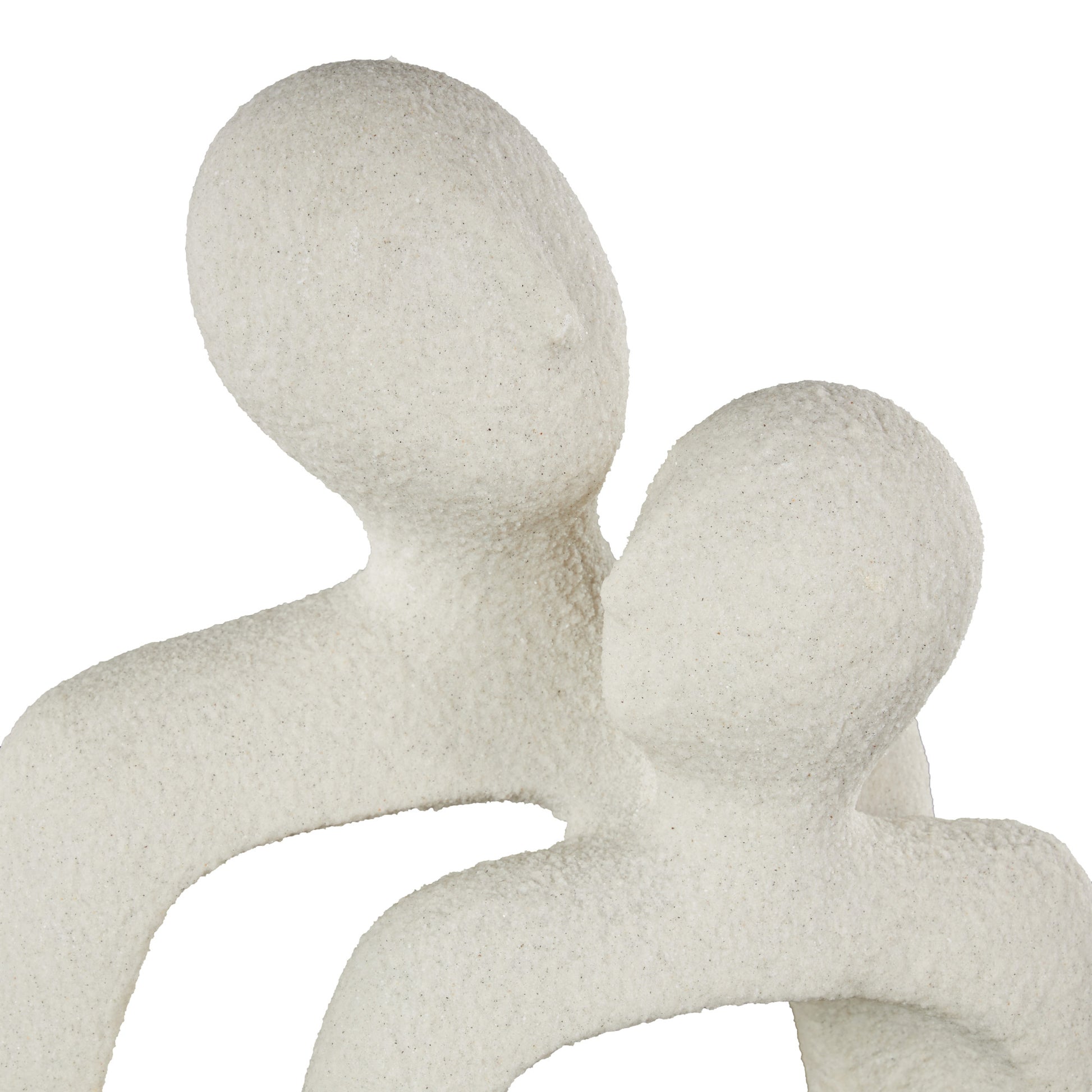 People White Polystone Abstract Textured Decorative Sculpture with Clear Glass Orb and Black Speckles